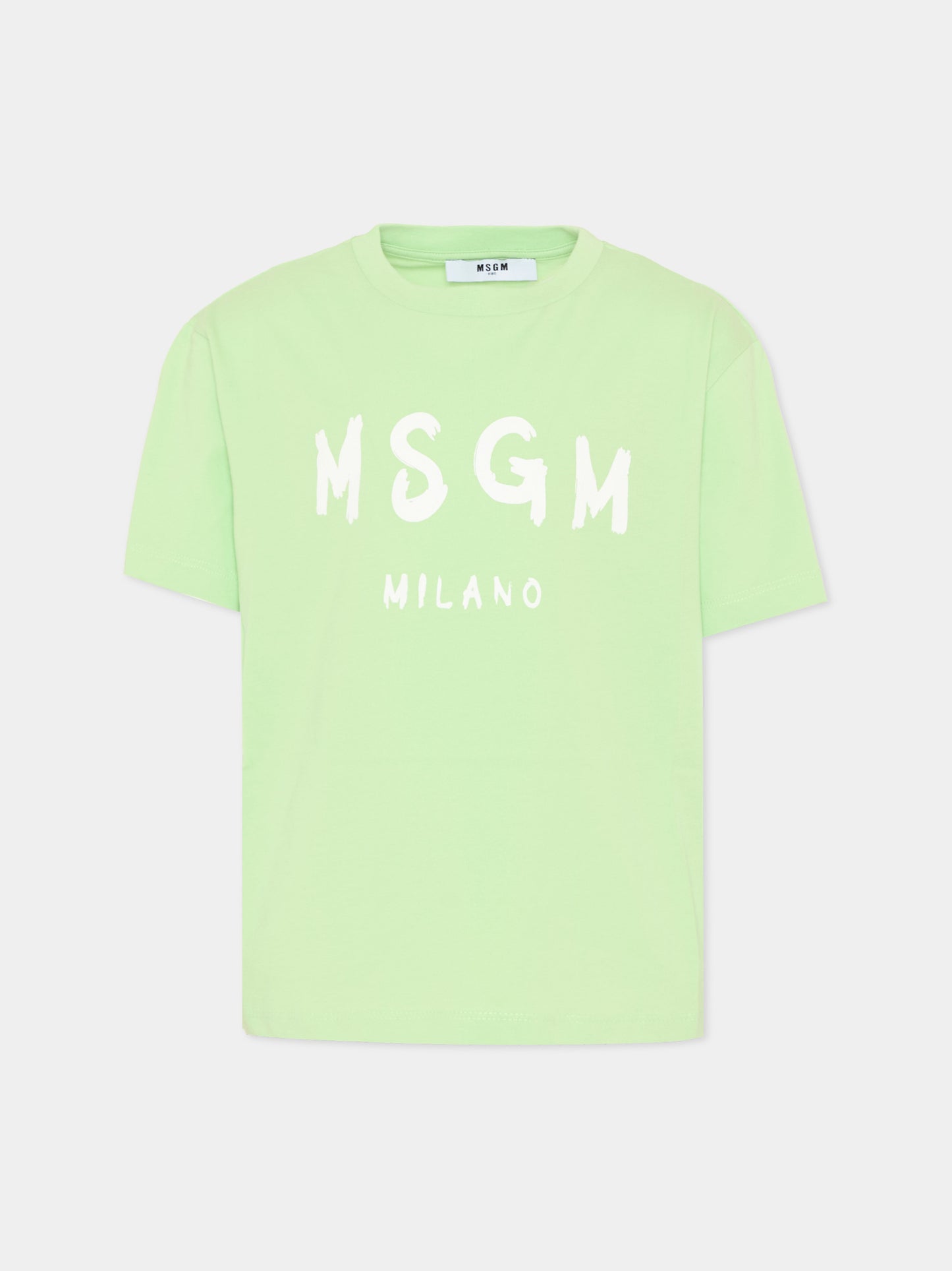 T-Shirt verde per bambini con logo,Msgm Kids,S6MSJUTH001 MS077