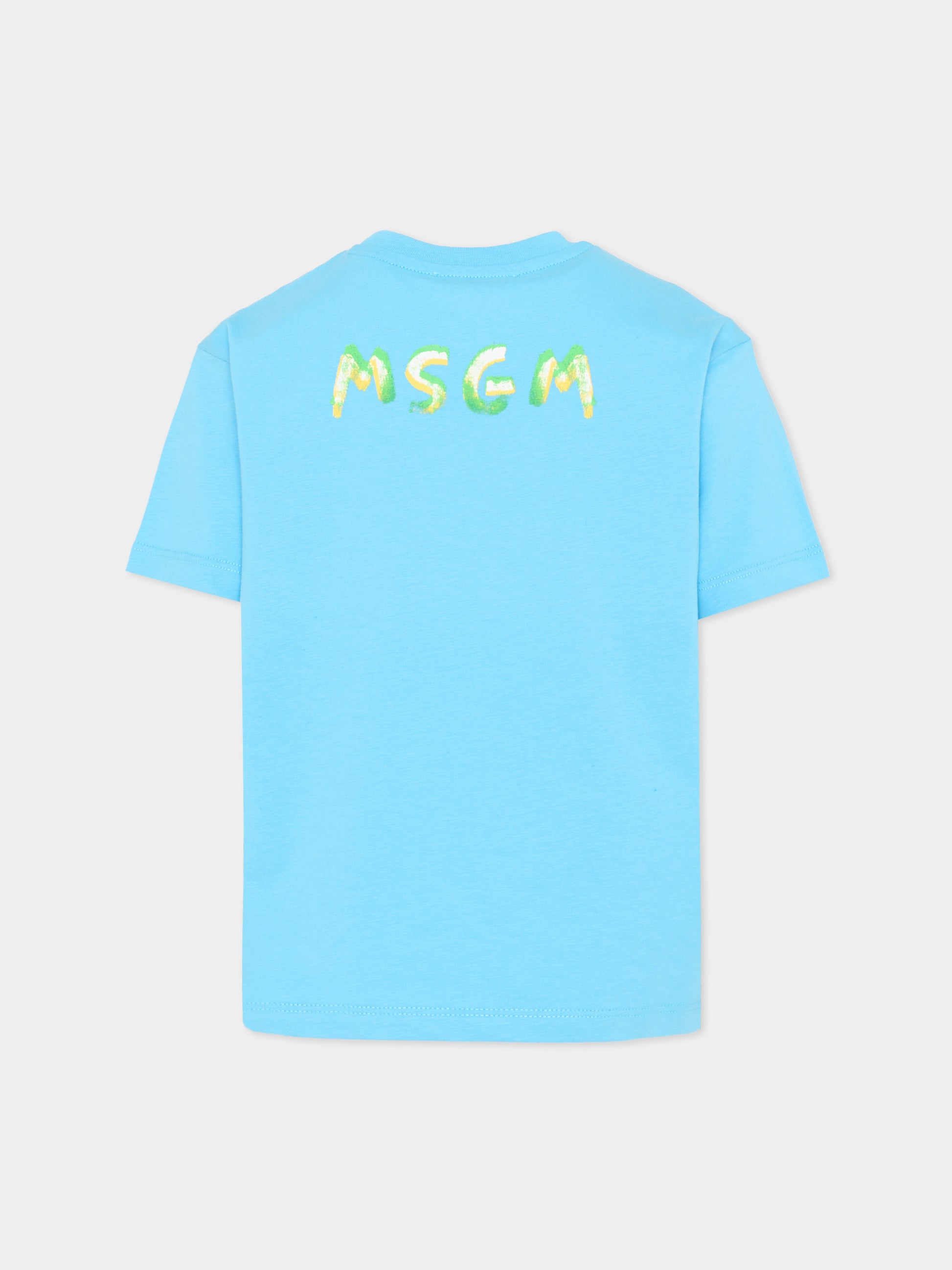 T-Shirt blu per bambini con logo,Msgm Kids,S6MSJUTH003 MS073