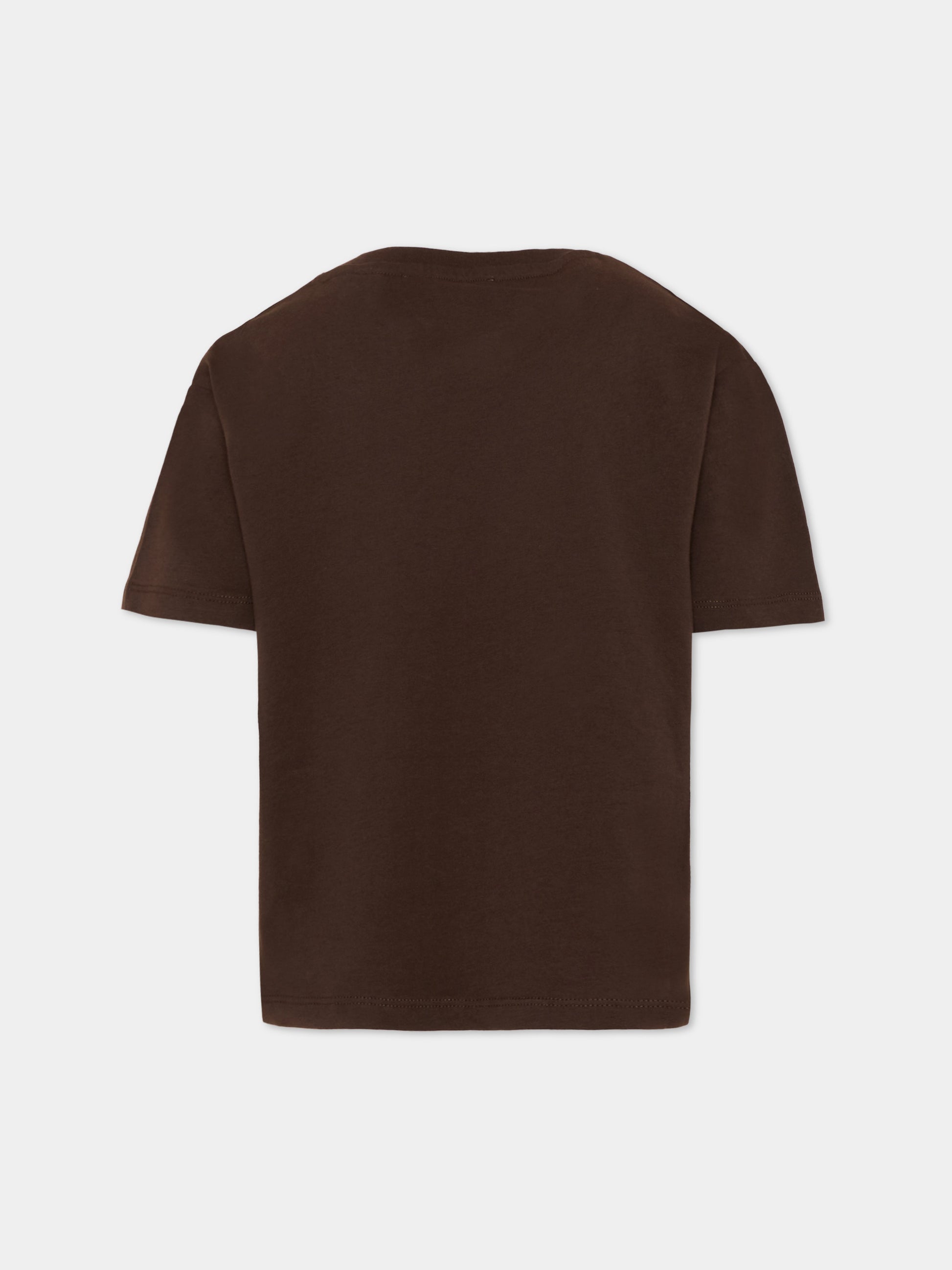 T-Shirt marrone per bambini con logo,Msgm Kids,S6MSJUTH005 943