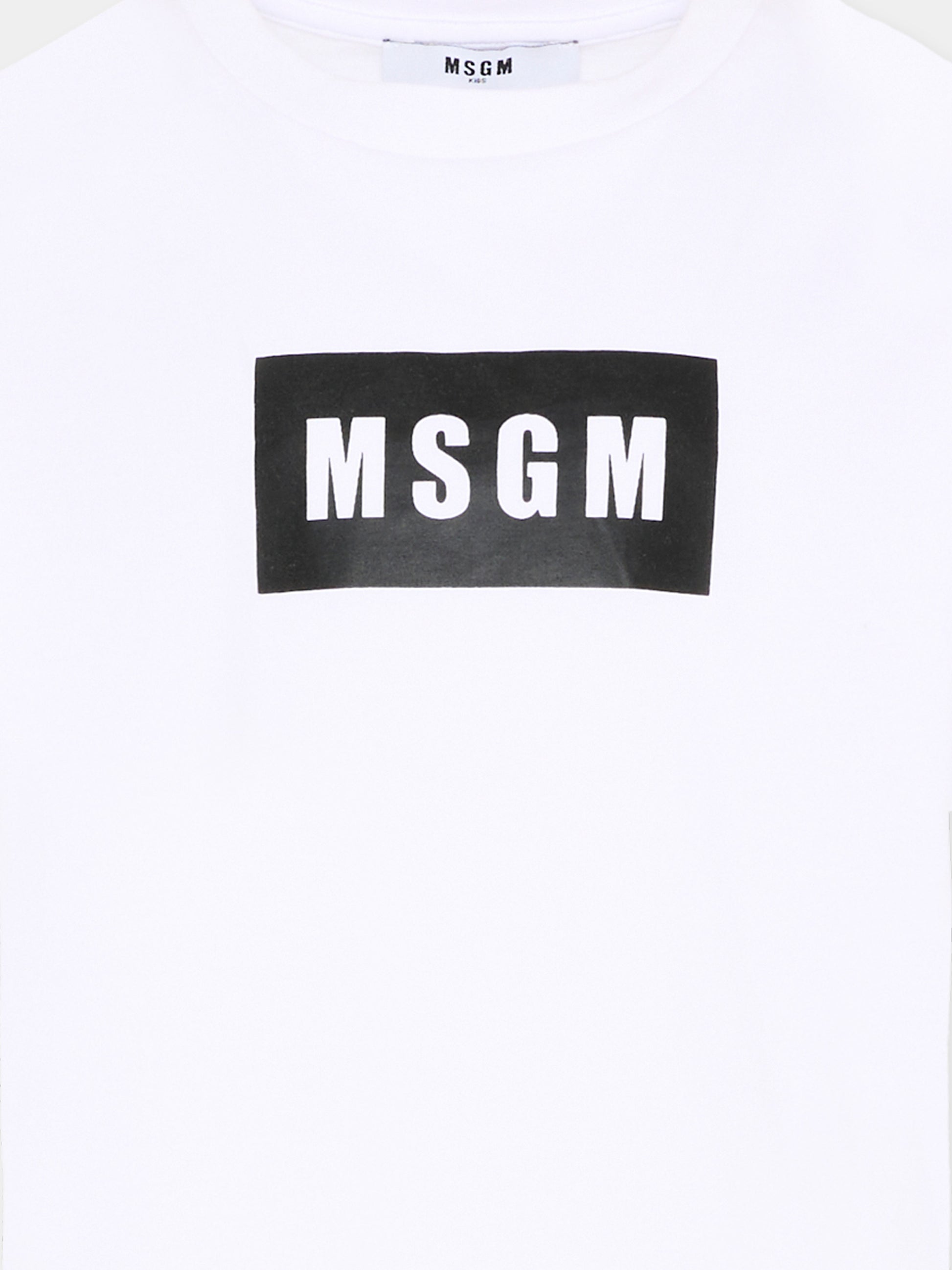 T-Shirt bianca per bambini con logo box,Msgm Kids,S6MSJUTH005 001