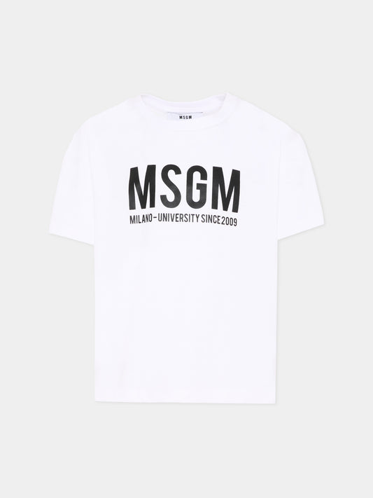 T-Shirt bianca per bambini con logo,Msgm Kids,S6MSJUTH051 001