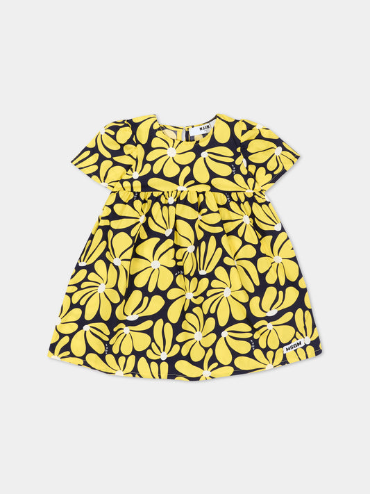 Vestito giallo per neonata con stampa floreale,Msgm Kids,S6MSNGDR276 MS009