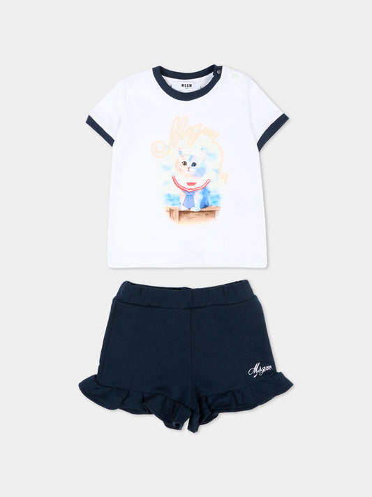 Completo sportivo multicolor per neonata con stampa gatto,Msgm Kids,S6MSNGTR269 001/83