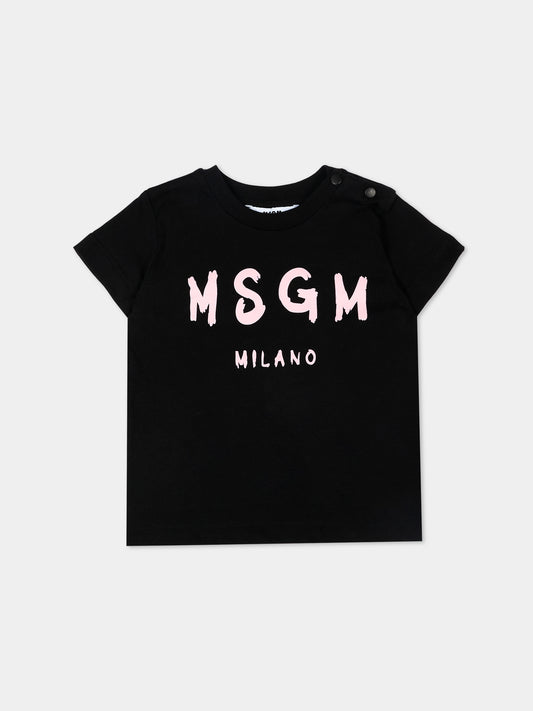 T-Shirt nera per neonata con logo,Msgm Kids,S6MSUNTH266 110/88