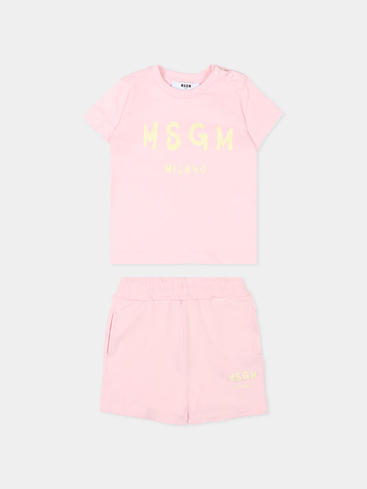 Completo sportivo rosa per neonata con logo,Msgm Kids,S6MSUNTR264 MS076