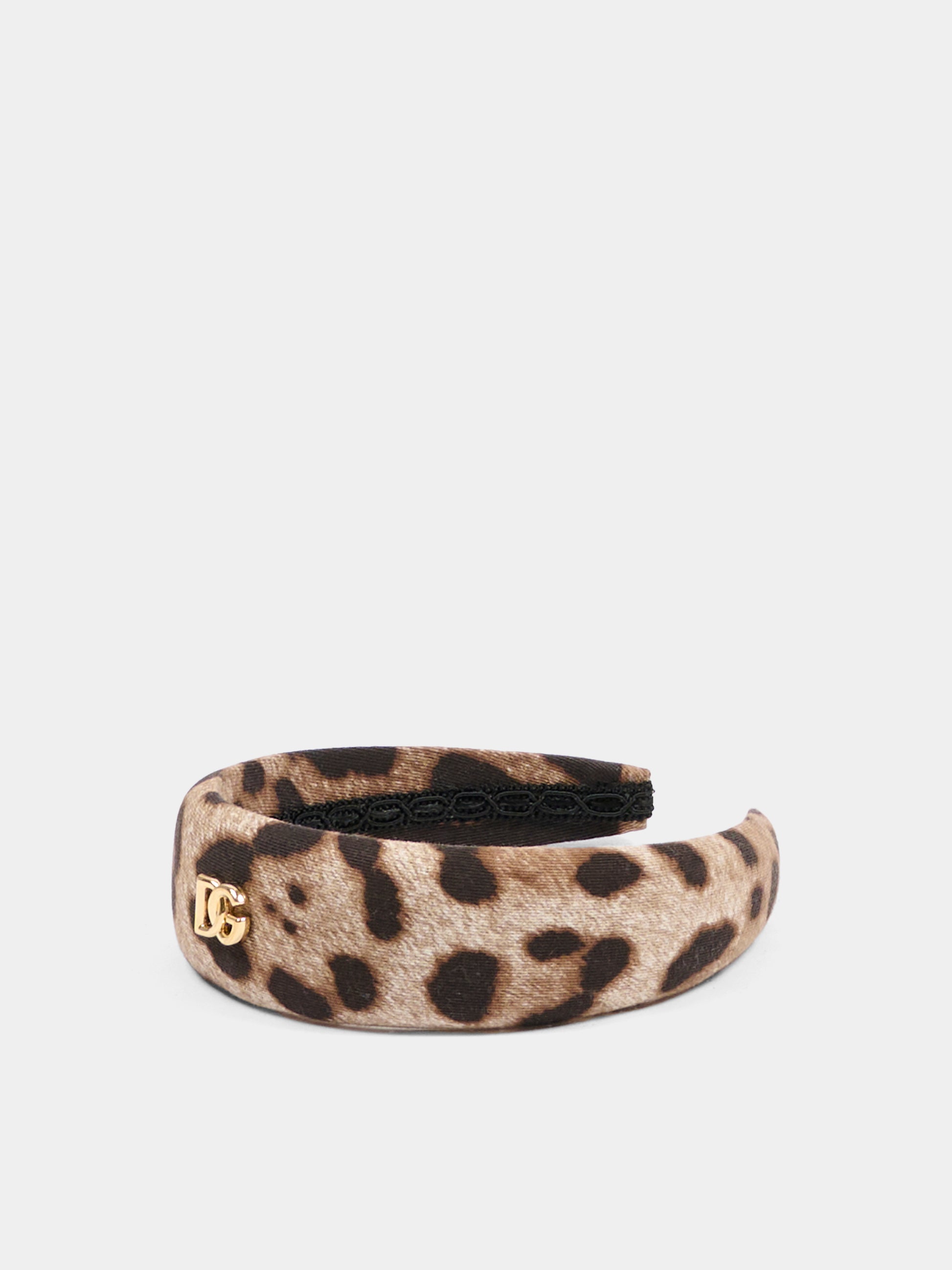 Cerchietto marrone per bambina con stampa animalier,Dolce & Gabbana Kids,LB3L54 FSFAG HY13M