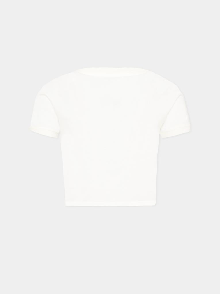 T-shirt bianca cropped per bambina con logo,Dolce & Gabbana Kids,L5JTQF G7PWF W0111