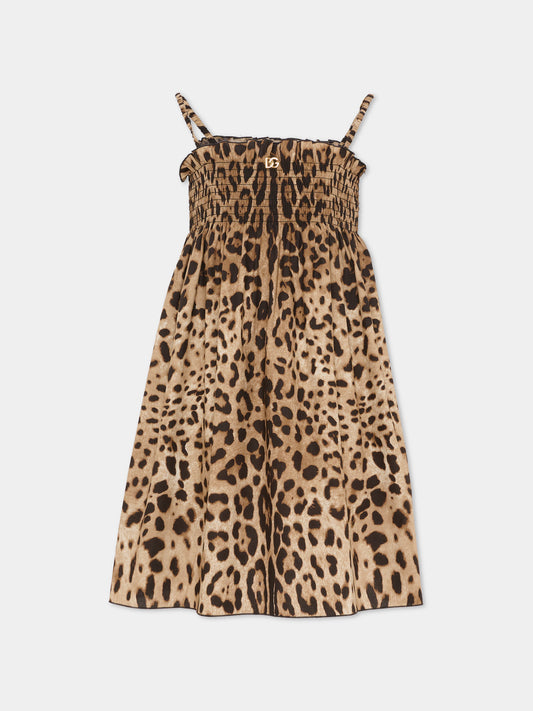 Vestito marrone per bambina con stampa leopardata,Dolce & Gabbana Kids,L53DM9 HS5E3 HY13M