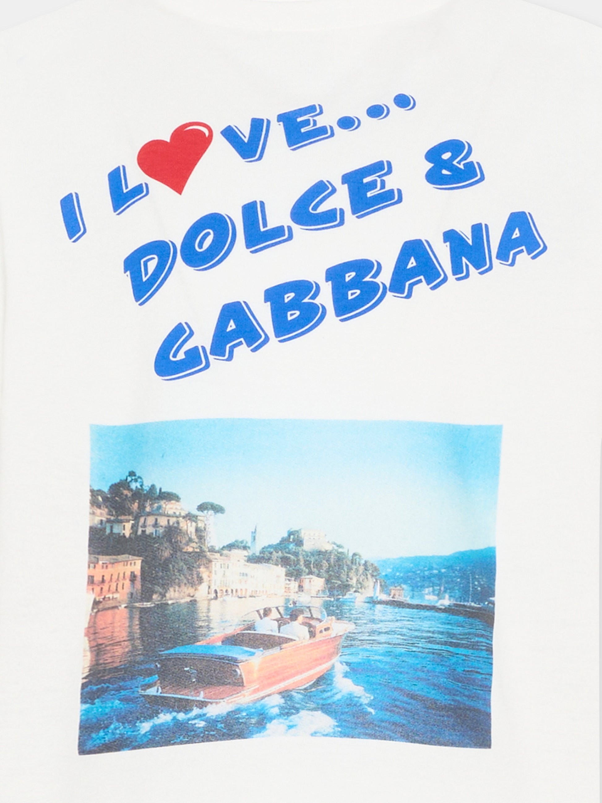 T-shirt bianca per bambino con stampa cartolina,Dolce & Gabbana Kids,L4JTJD G7PWD W0111