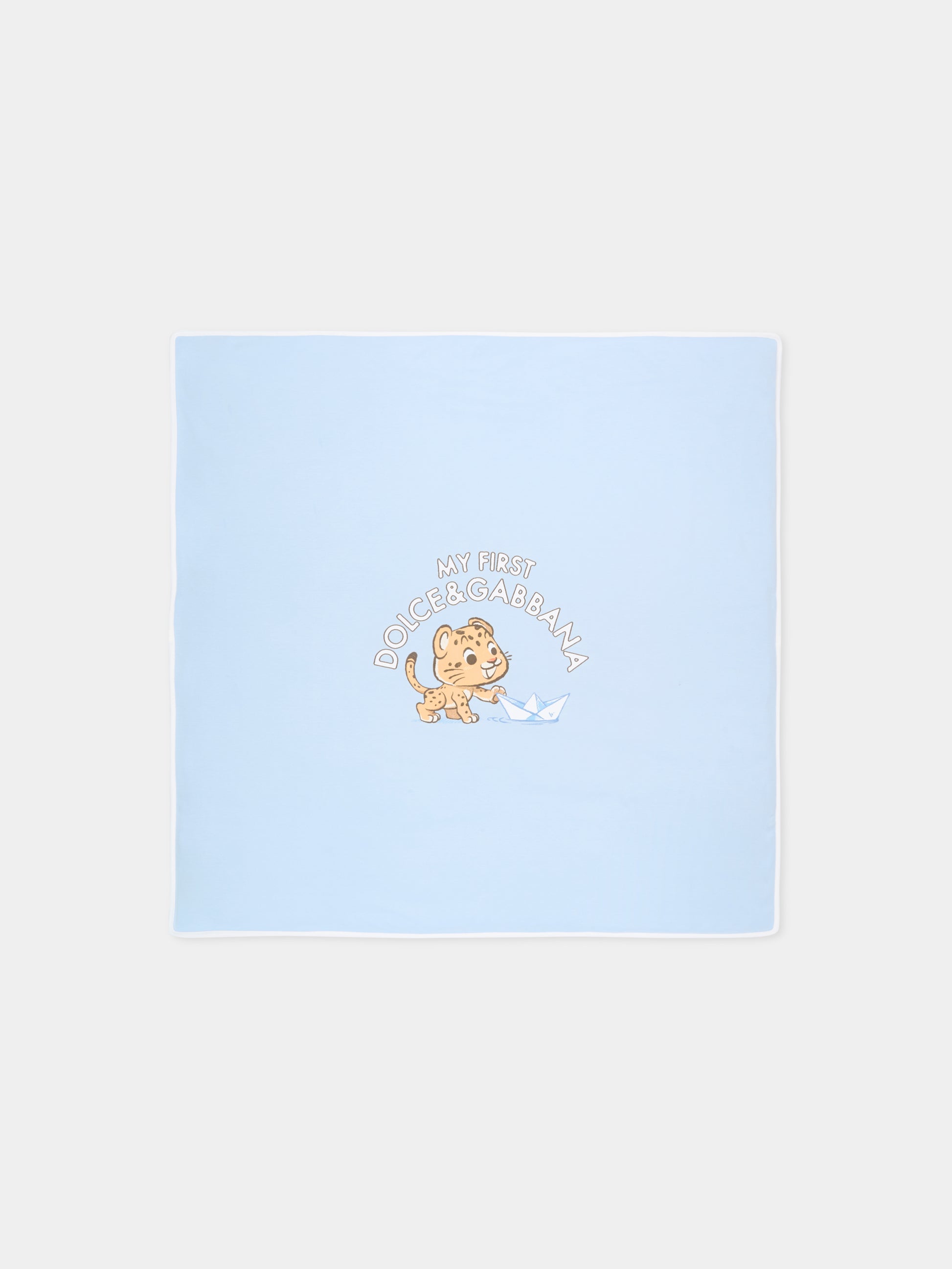 Coperta celeste per neonato con leopardo,Dolce & Gabbana Kids,LNJA88 G7PNK S9000