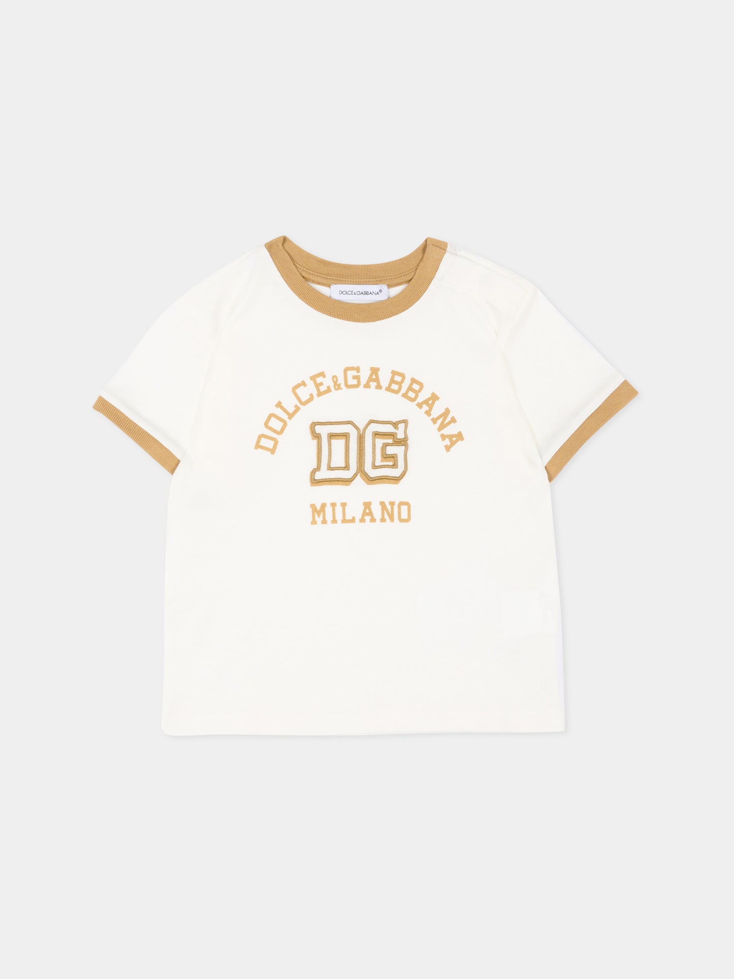 T-Shirt avorio per neonato con logo,Dolce & Gabbana Kids,L1JTJP G7PRH W0111