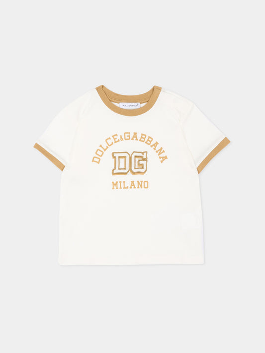 T-Shirt avorio per neonato con logo,Dolce & Gabbana Kids,L1JTJP G7PRH W0111