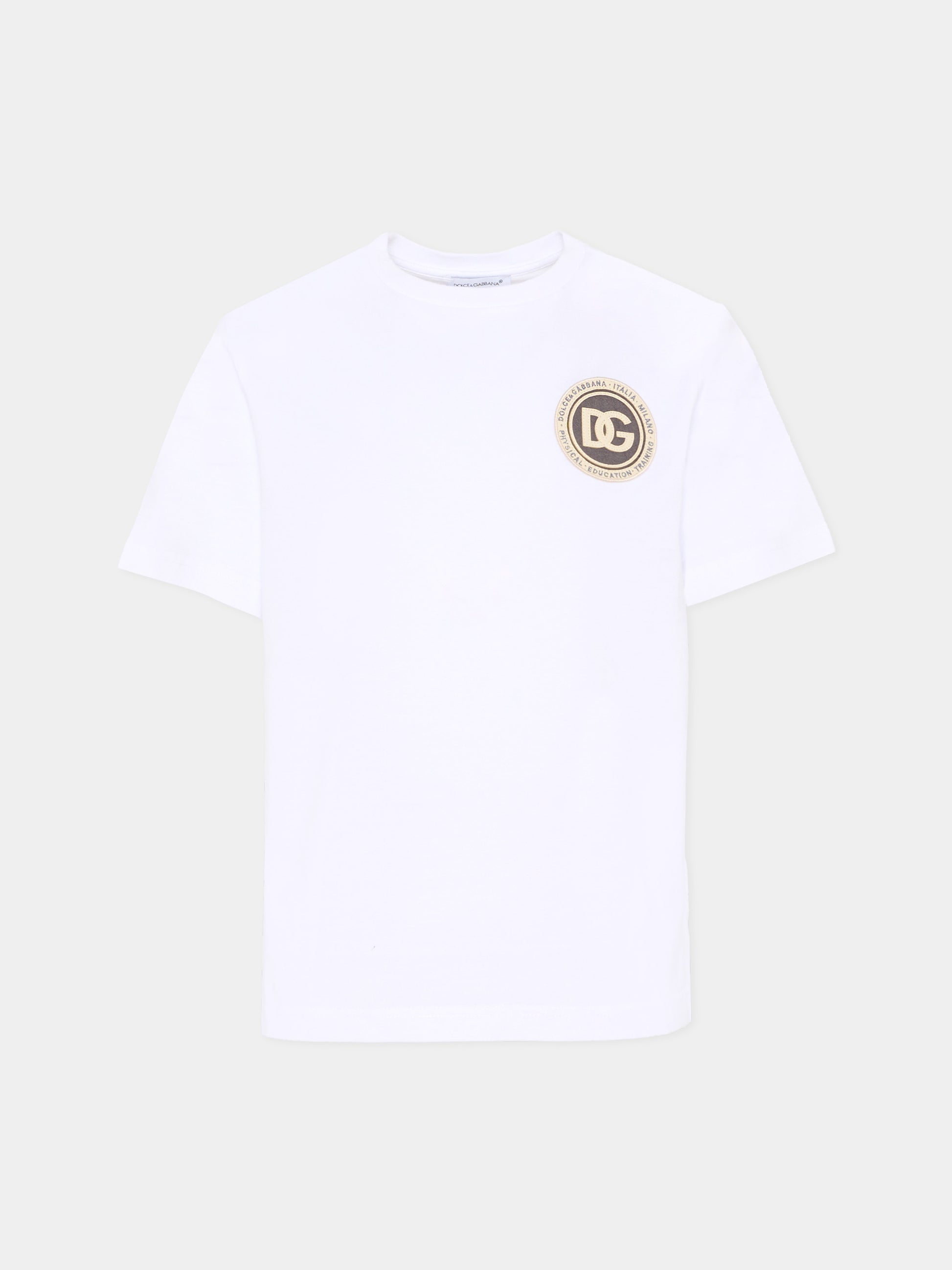 T-shirt bianca per bambini con logo,Dolce & Gabbana Kids,L4JTHU G7P1P W0800