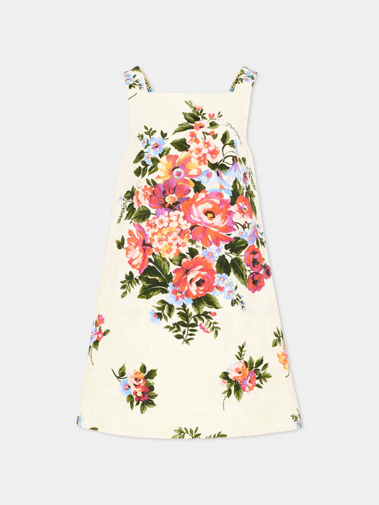 Vestito bianco per bambina con stampa floreale,Dolce & Gabbana Kids,L54DI0 FSFOZ HA5ZO