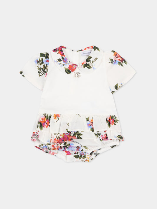 Pagliaccetto bianco per neonata con stampa floreale,Dolce & Gabbana Kids,L21O9O G7PZM S9000