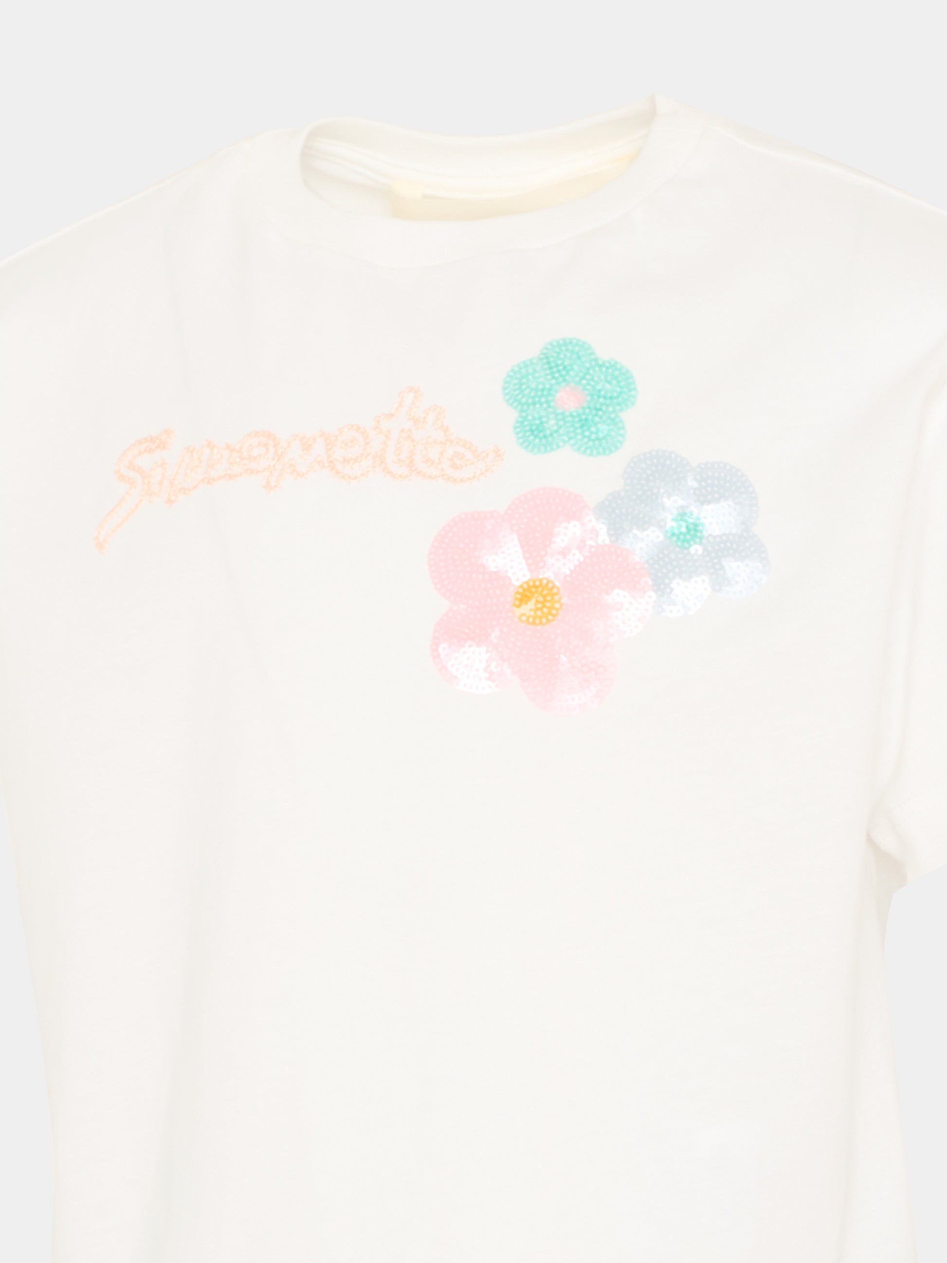 T-Shirt bianca per bambina con fiori,Simonetta,SY8A51-Z3186 101