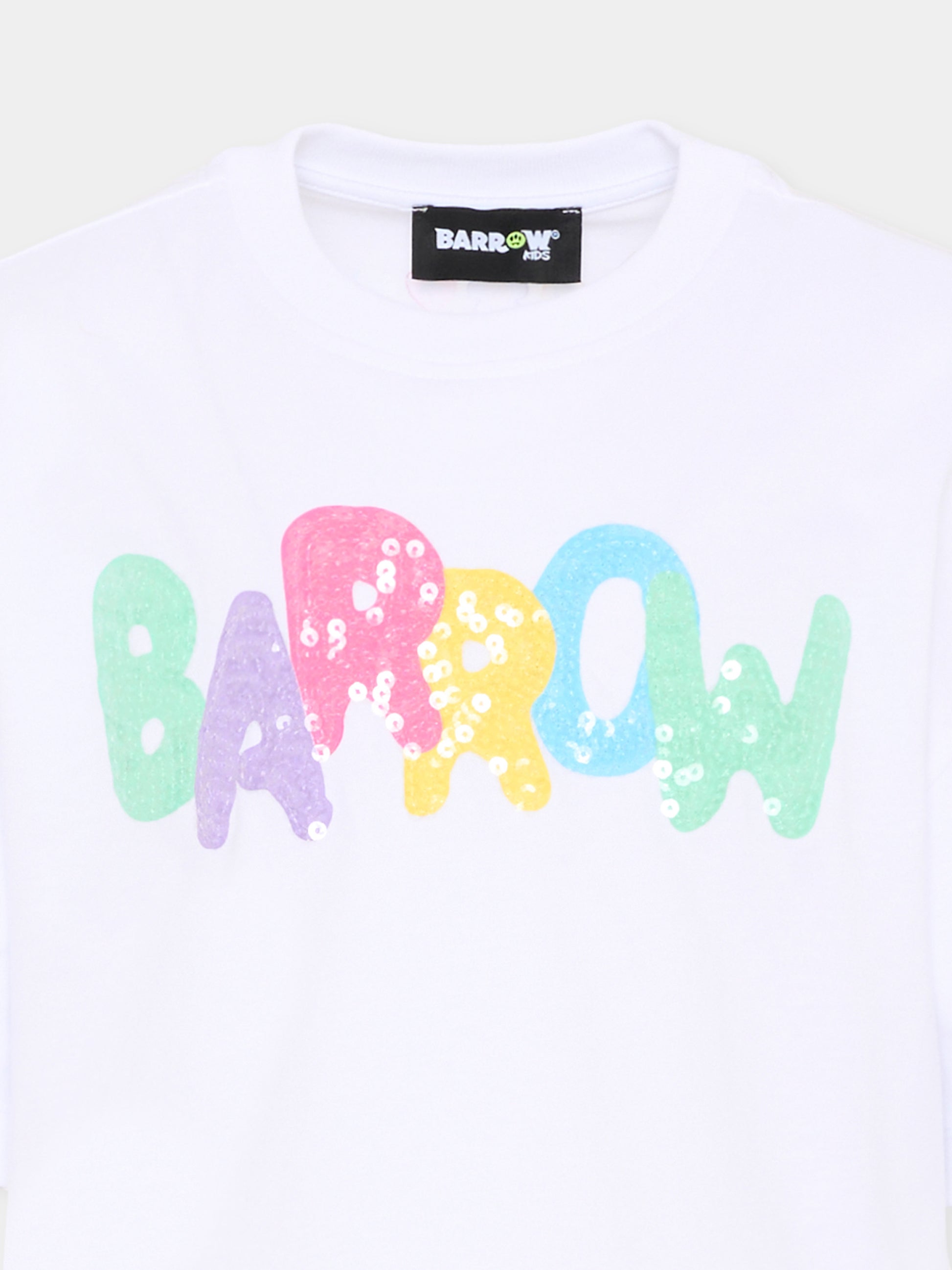 T-Shirt bianca per bambina con logo paillettes,Barrow,S6BKJGTH132 002