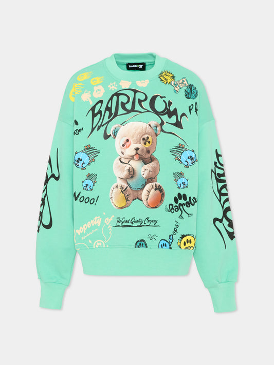 Felpa verde per bambini con stampa orsetto,Barrow,S6BKJUSW078 087