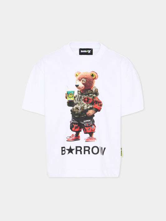T-Shirt bianca per bambino con stampa orsetto,Barrow,S6BKJUTH065 002