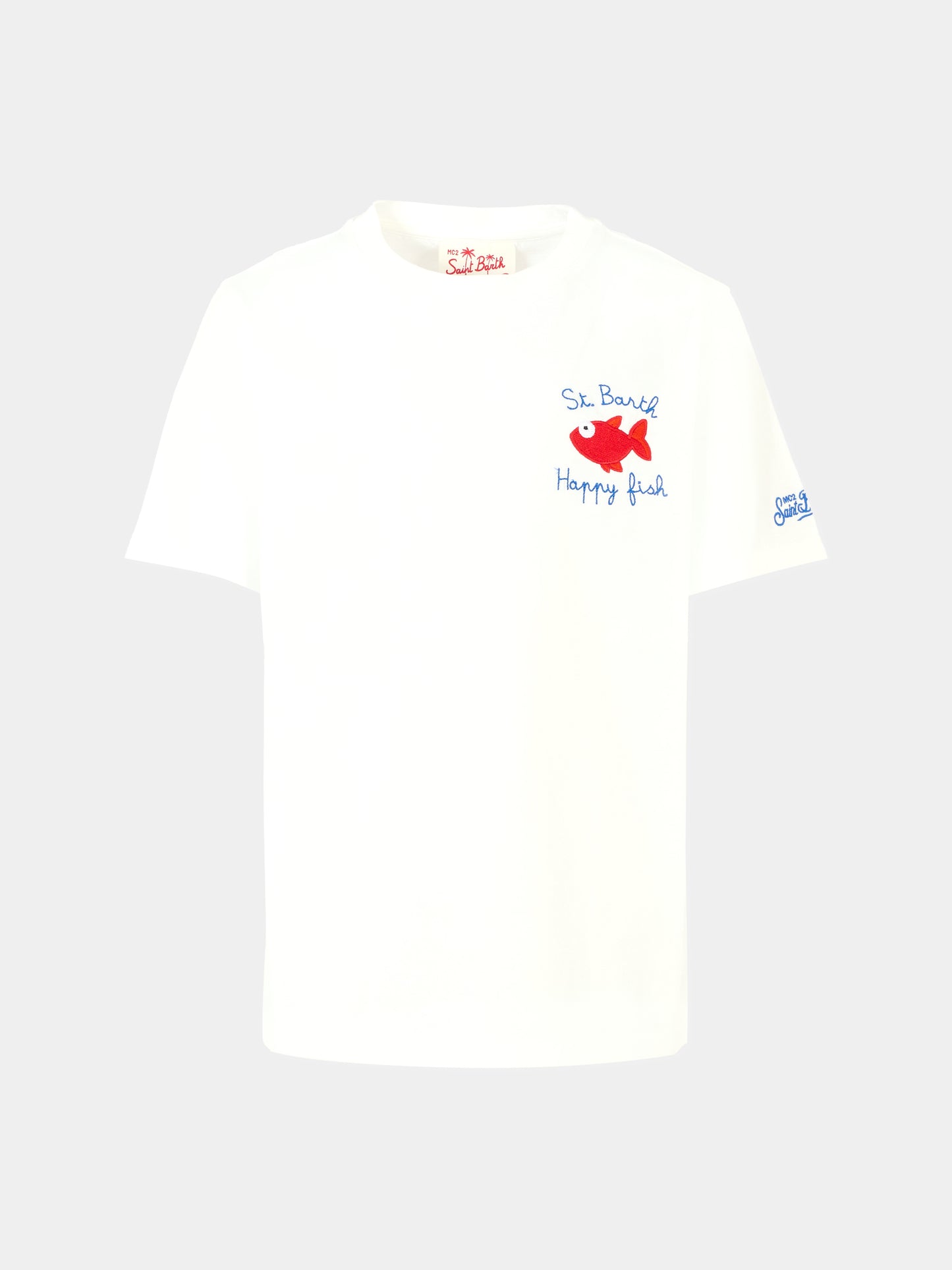 T-shirt bianca per bambino con pesce rosso,Mc2 Saint Barth,POT0002 04718H