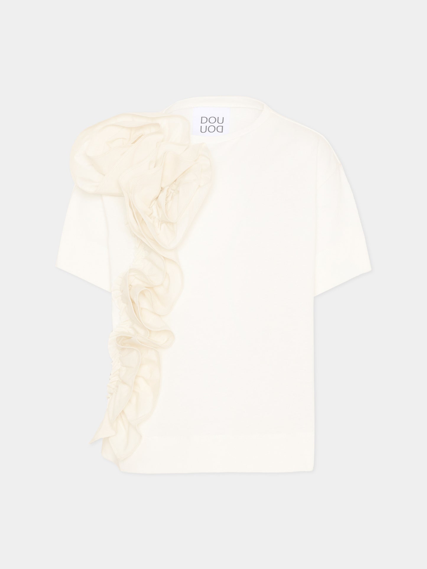 T-shirt avorio per bambina con maxi ruches,Douuod Kids,DY8A61-Z3708 101