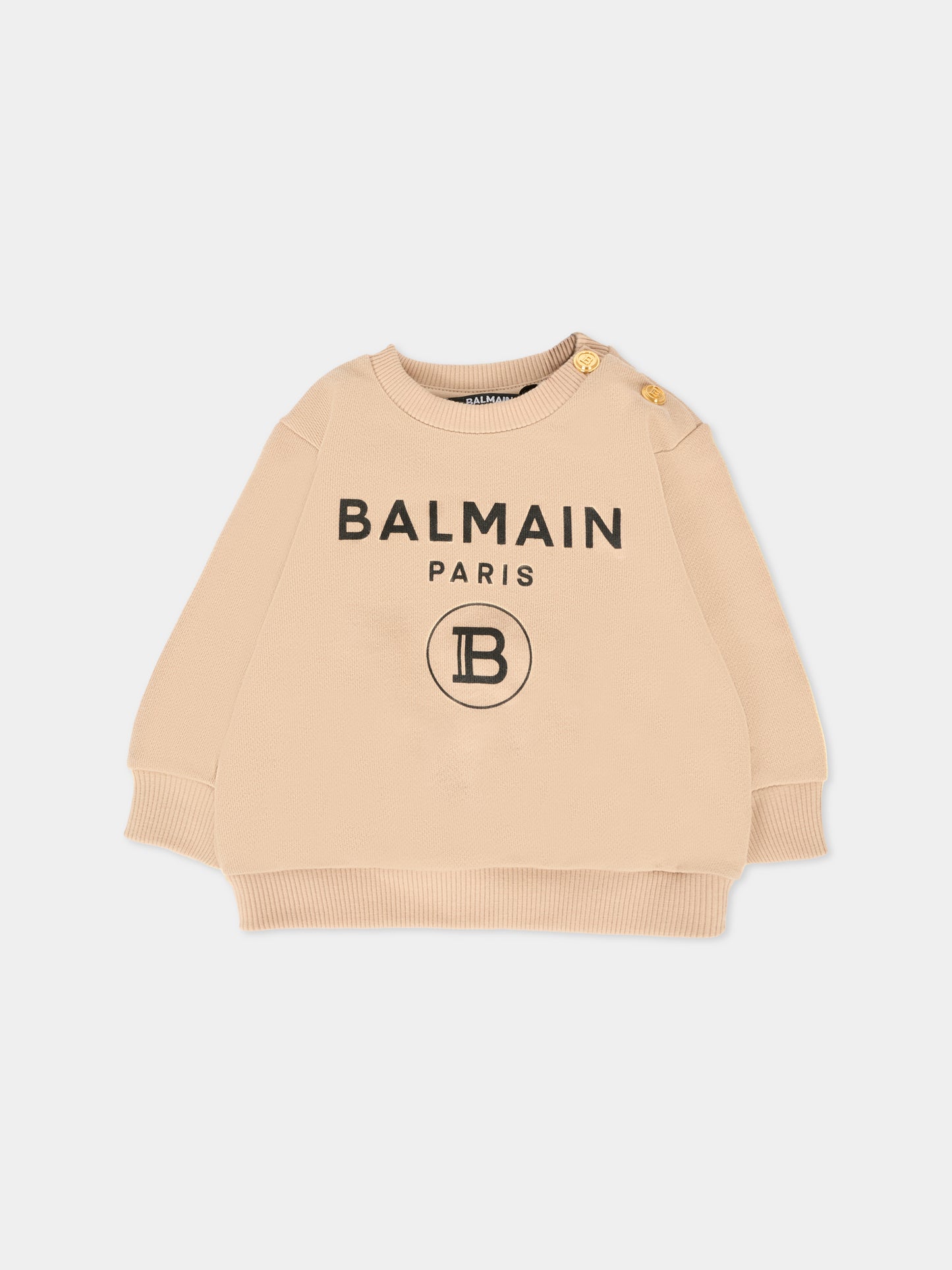 Felpa beige per neonati con loghi neri,Balmain Kids,6R4520 Z0001 122NE