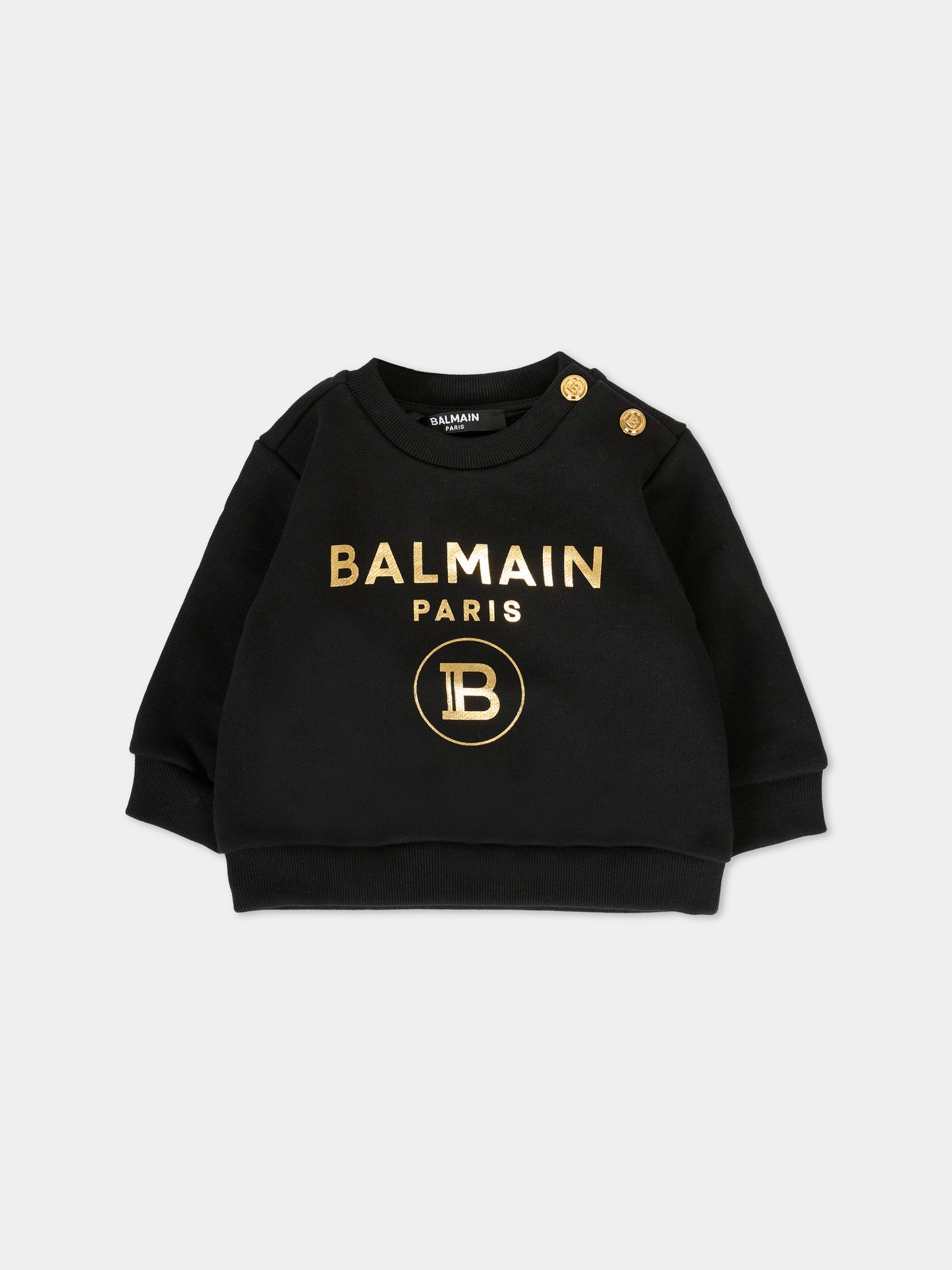 Felpa nera per neonati con logo dorato,Balmain Kids,6R4530 Z0739 930OR