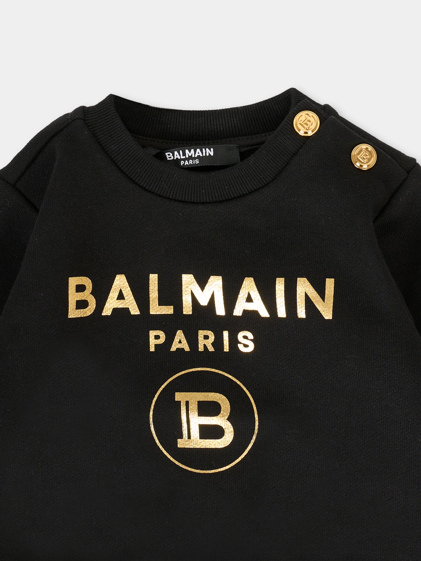 Felpa nera per neonati con logo dorato,Balmain Kids,6R4530 Z0739 930OR