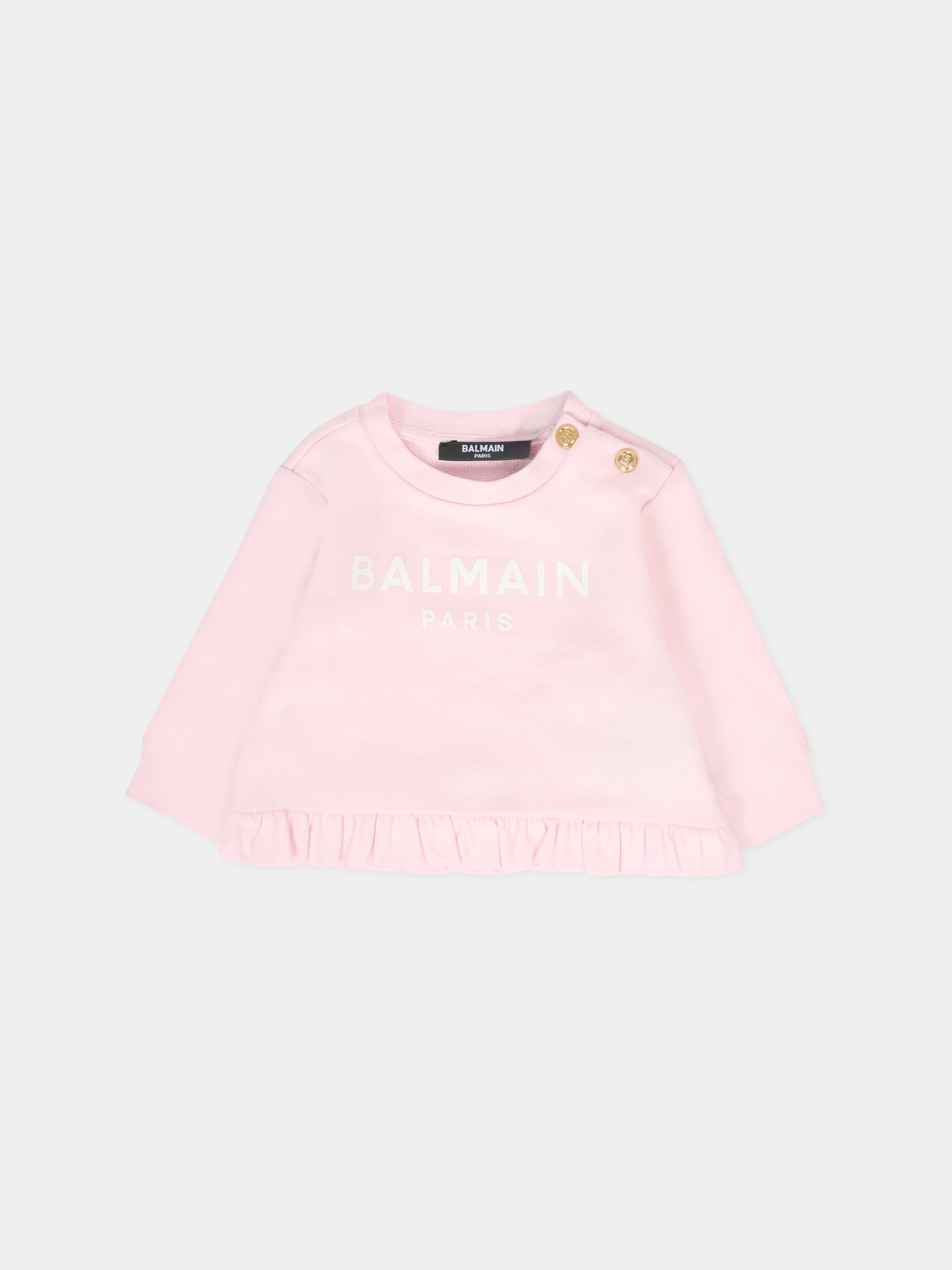 Felpa rosa per neonata con logo bianco,Balmain Kids,6R4010 Z0114 540