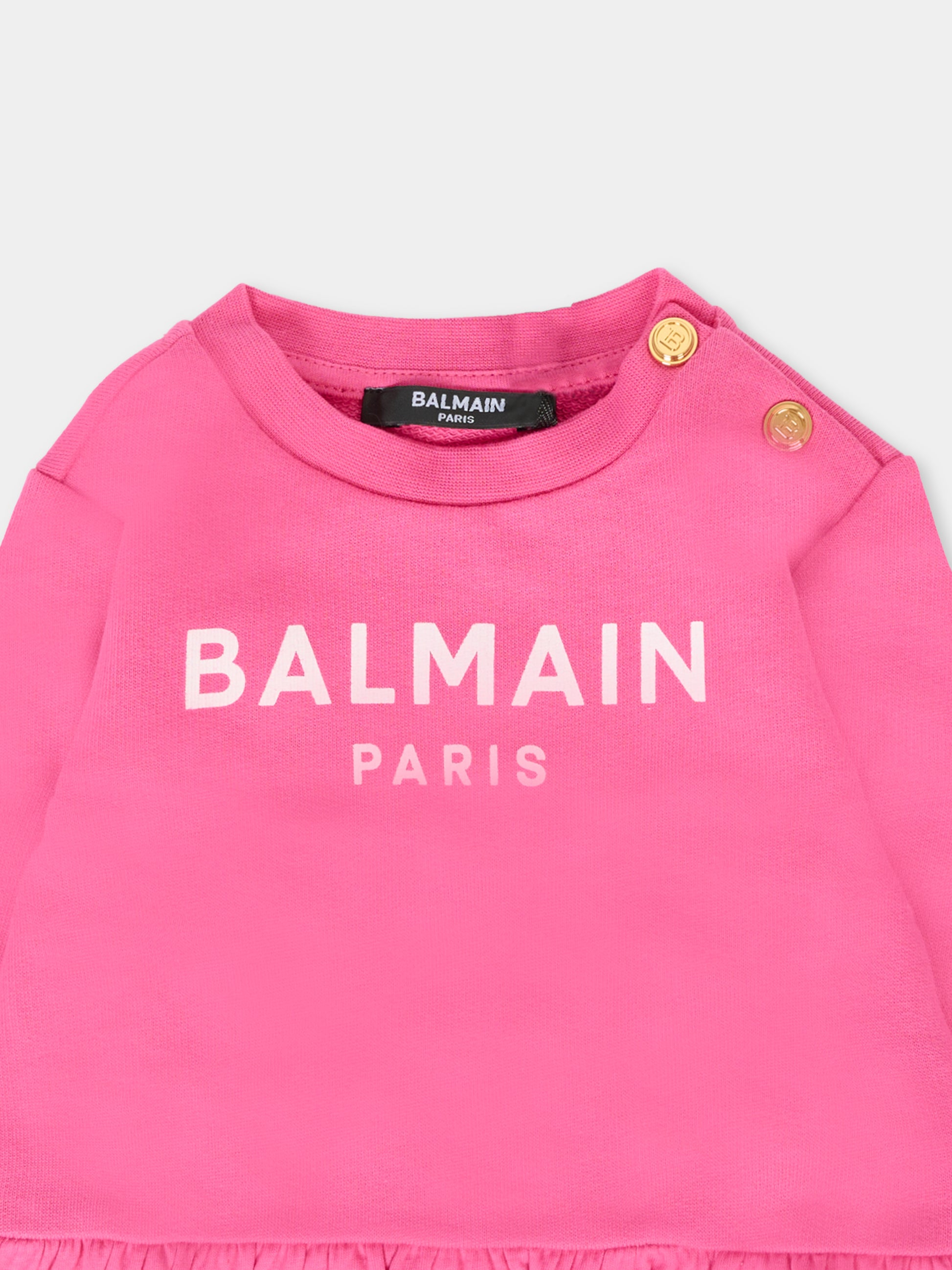 Felpa fucsia per neonata con logo,Balmain Kids,6R4010 Z0114 514BC
