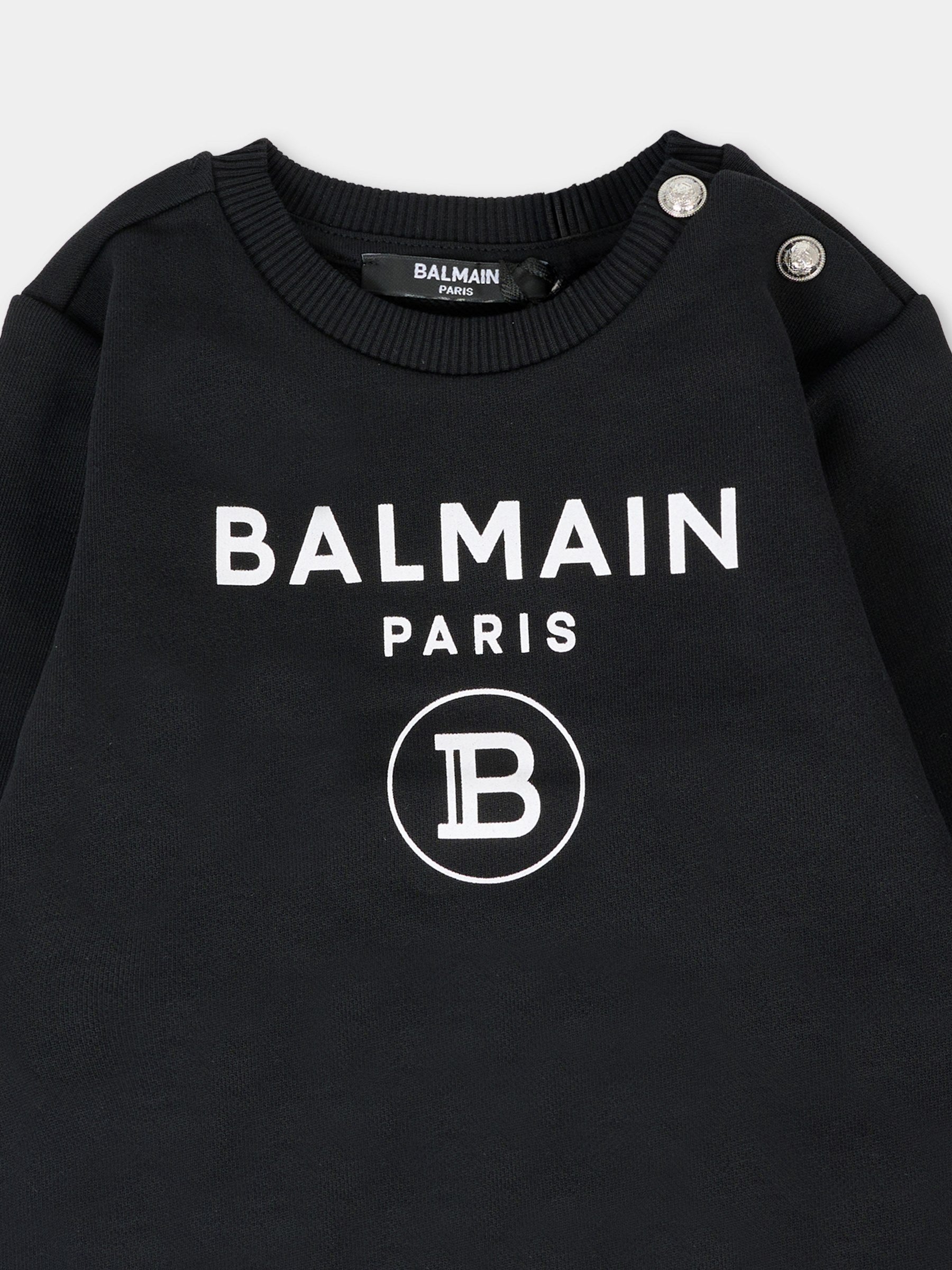 Felpa nera per neonati con logo,Balmain Kids,6R4520 Z0001 930BC