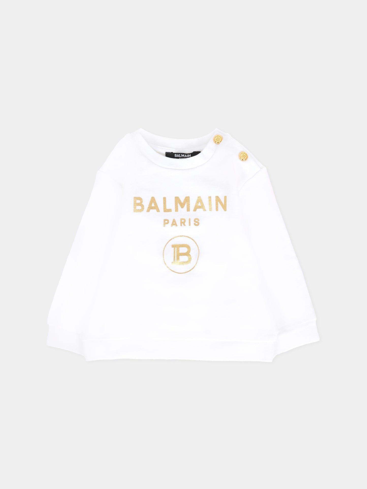Felpa bianca per neonati con logo dorato,Balmain Kids,6R4530 Z0739 100OR