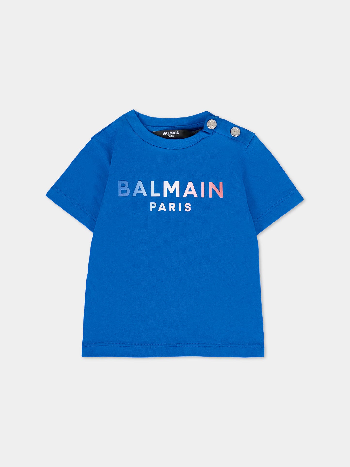 T-shirt blu per neonato con logo multicolor,Balmain Kids,6R8561 Z0057 612