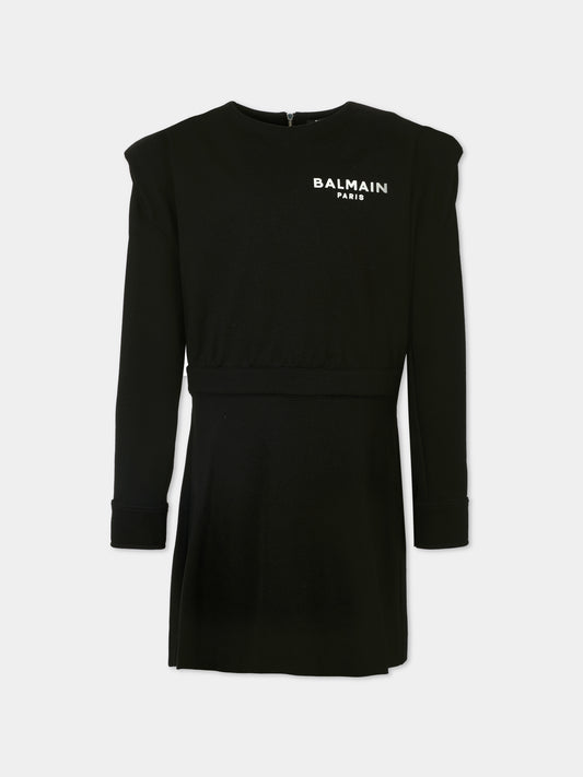 Vestito nero per bambina con logo,Balmain Kids,6R1C70 J0035 930BC
