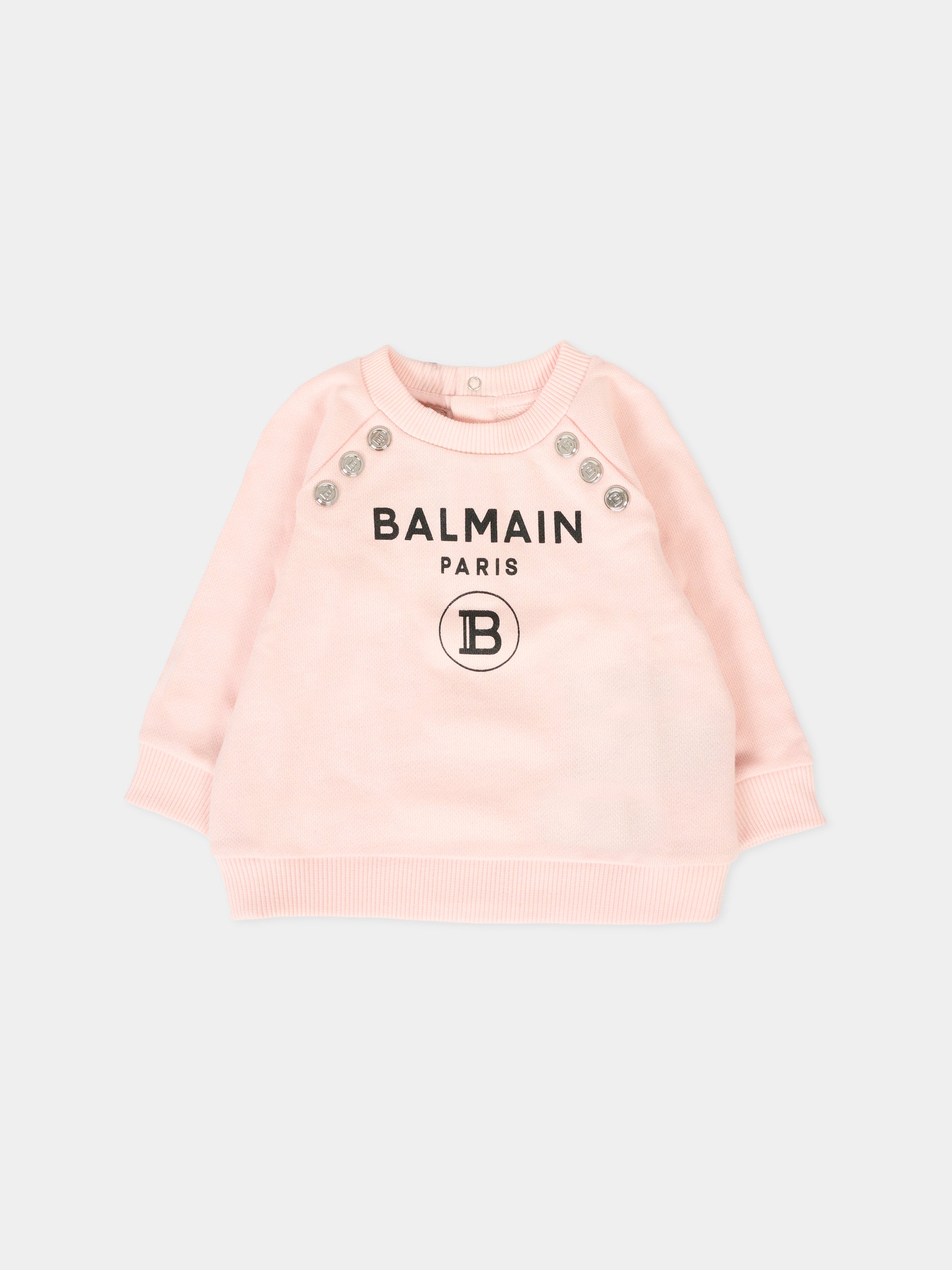 Felpa rosa per neonata con logo nero,Balmain Kids,6R4020 Z0001 539NE