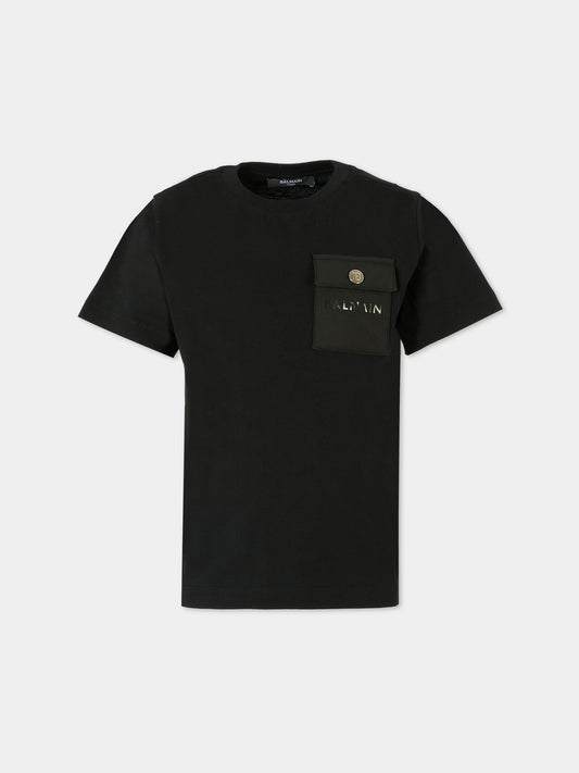 T-shirt nera per bambini con logo,Balmain Kids,BT8P81 Z0082 930