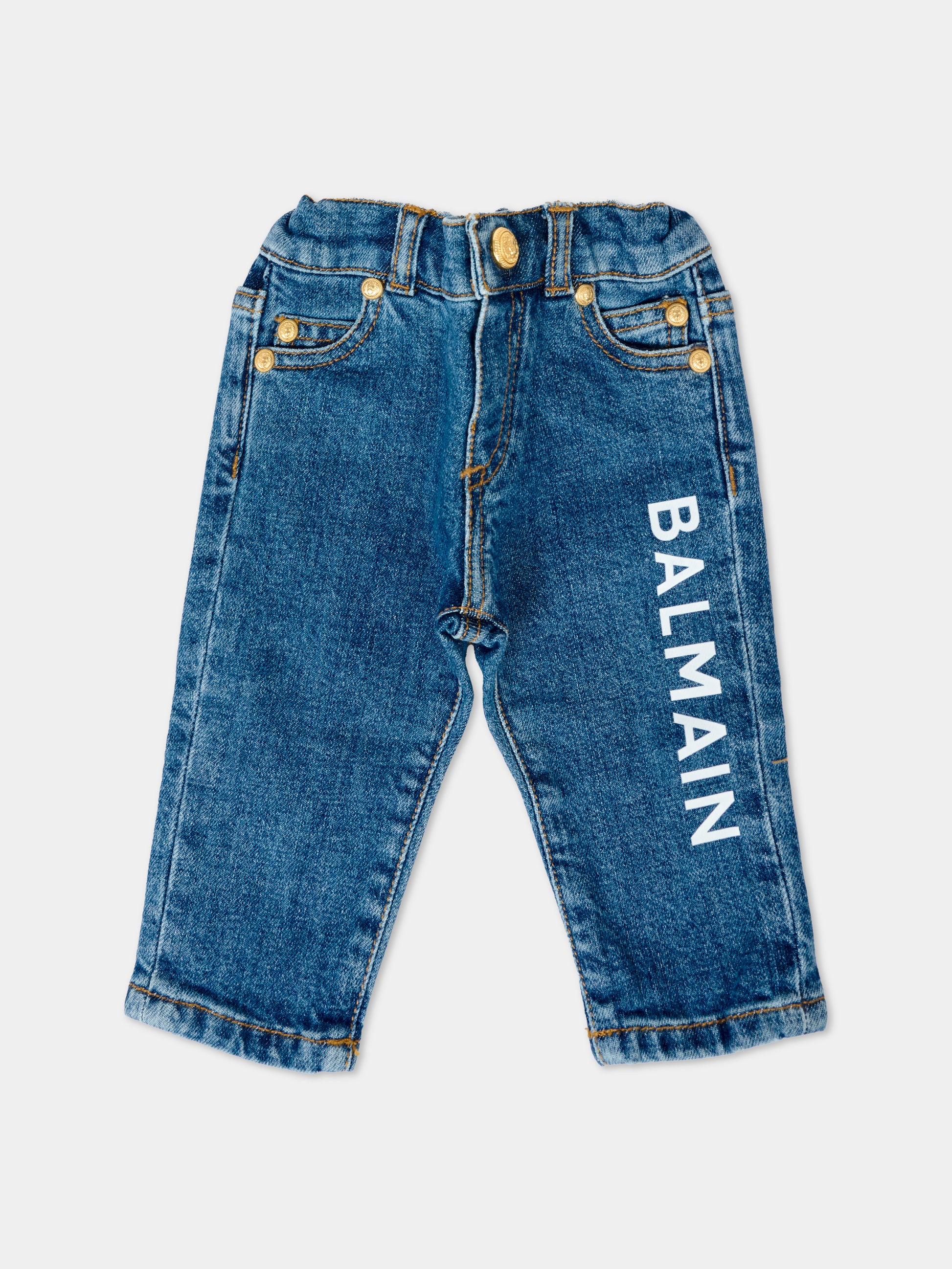 Jeans blu per neonati con logo bianco,Balmain Kids,BT6550 D0038 620