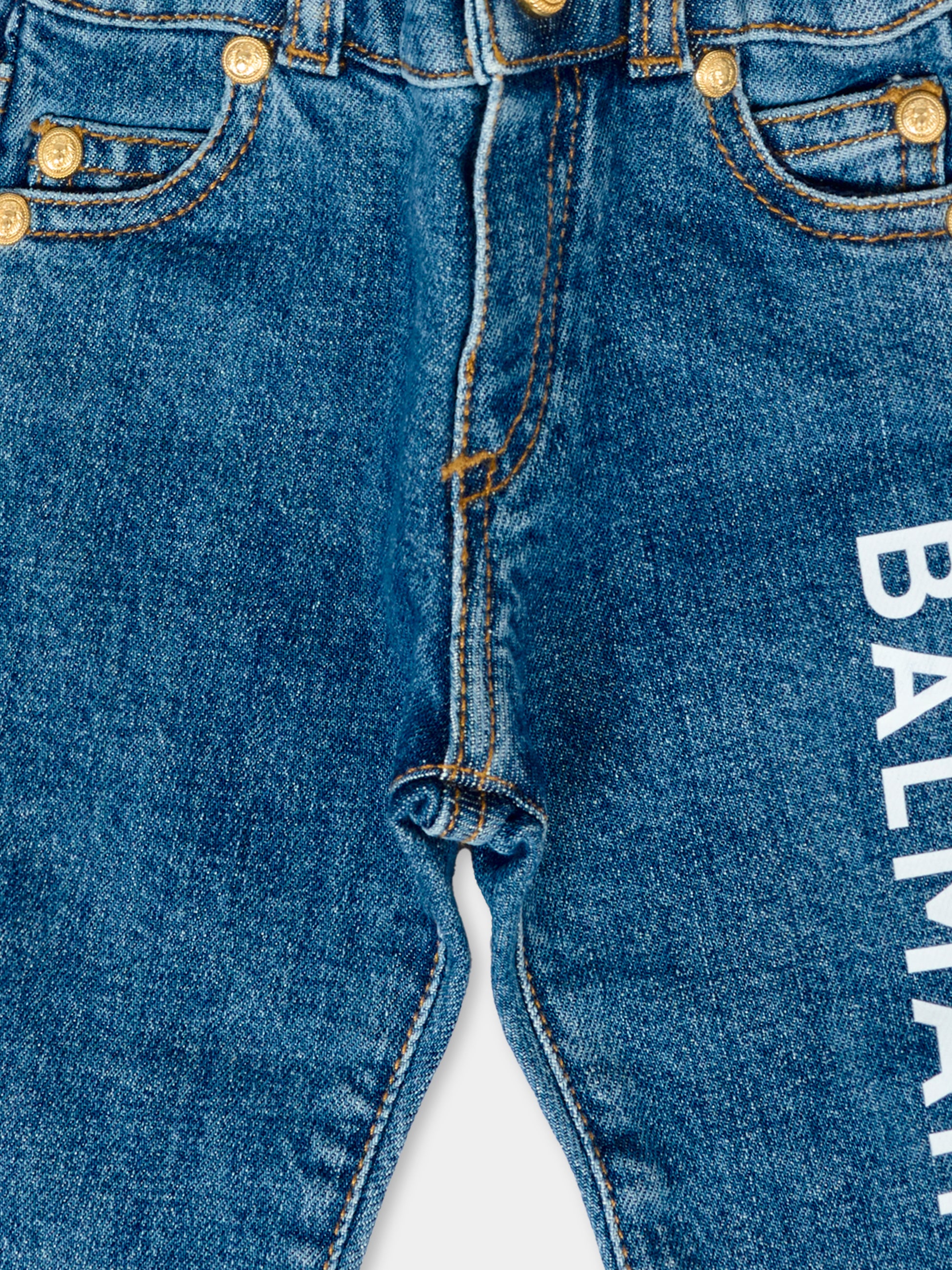 Jeans blu per neonati con logo bianco,Balmain Kids,BT6550 D0038 620