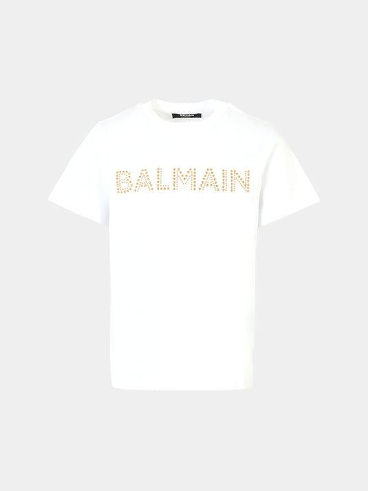 T-shirt bianca per bambina con logo,Balmain Kids,BT8Q51 J0177 100OR