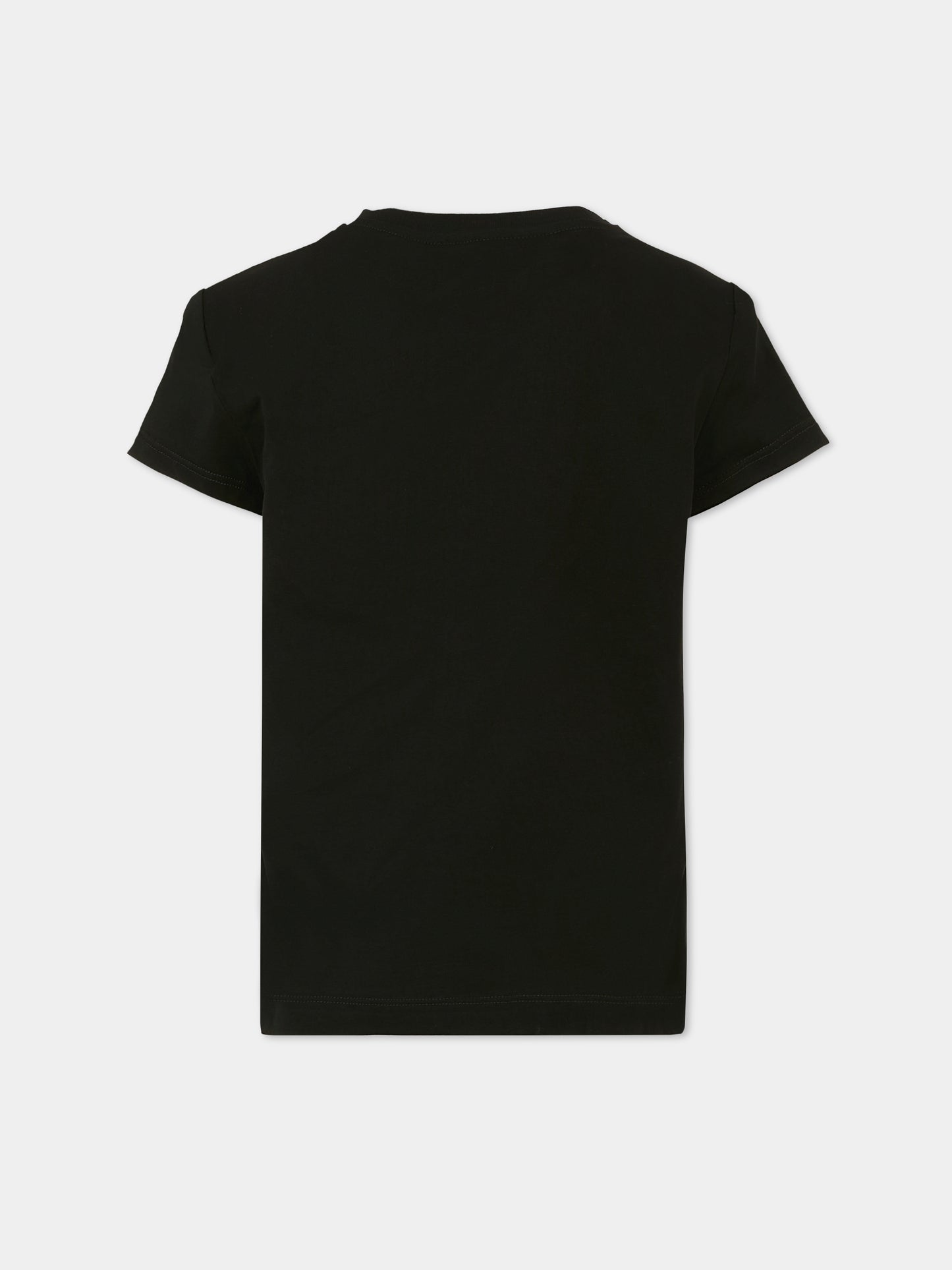 T-shirt nera per bambina con logo e strass,Balmain Kids,BT8A21 J0177 930OR