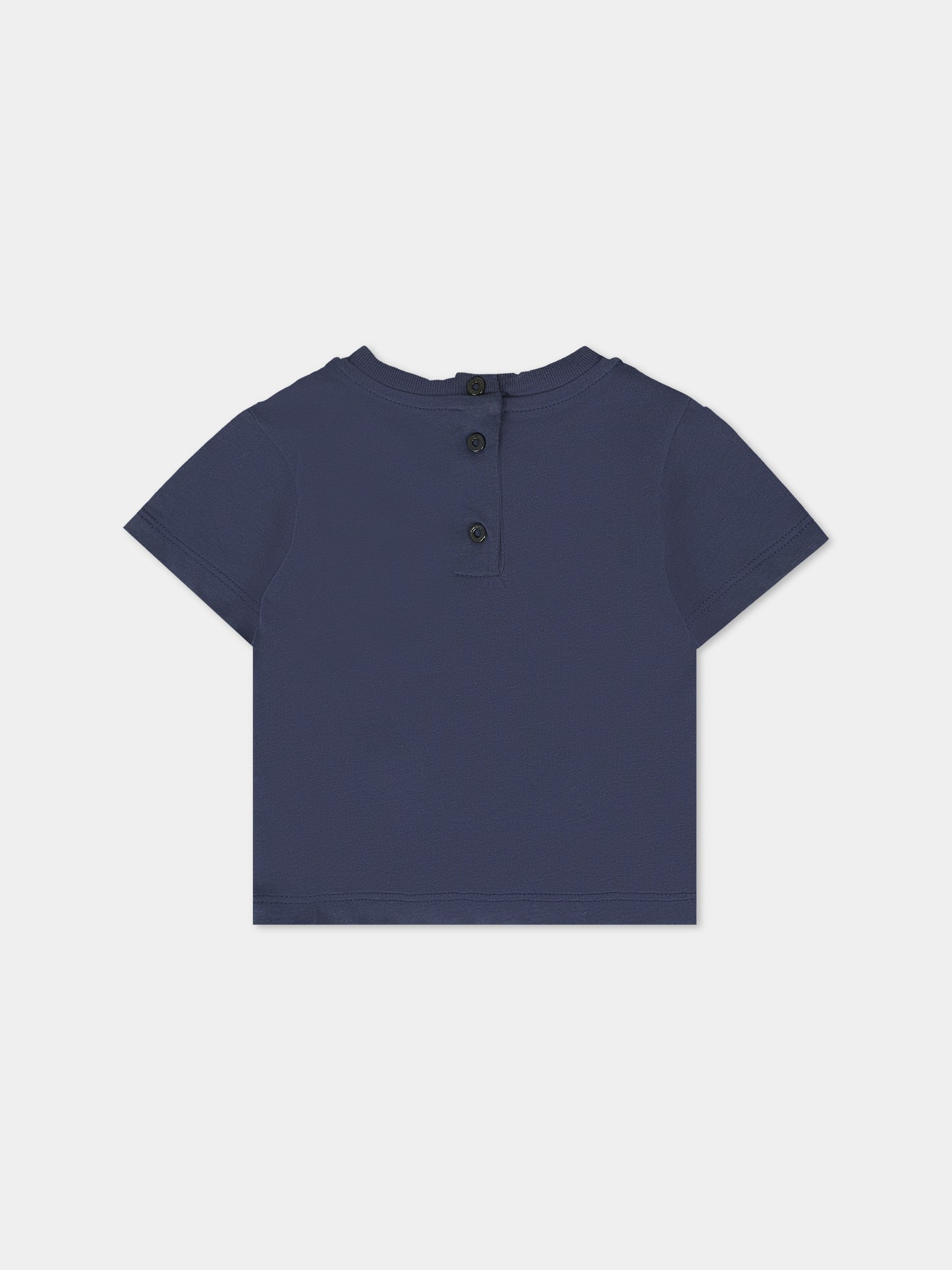 T-shirt blu per neonati con logo argento,Balmain Kids,BT8631 Z0082 649AG