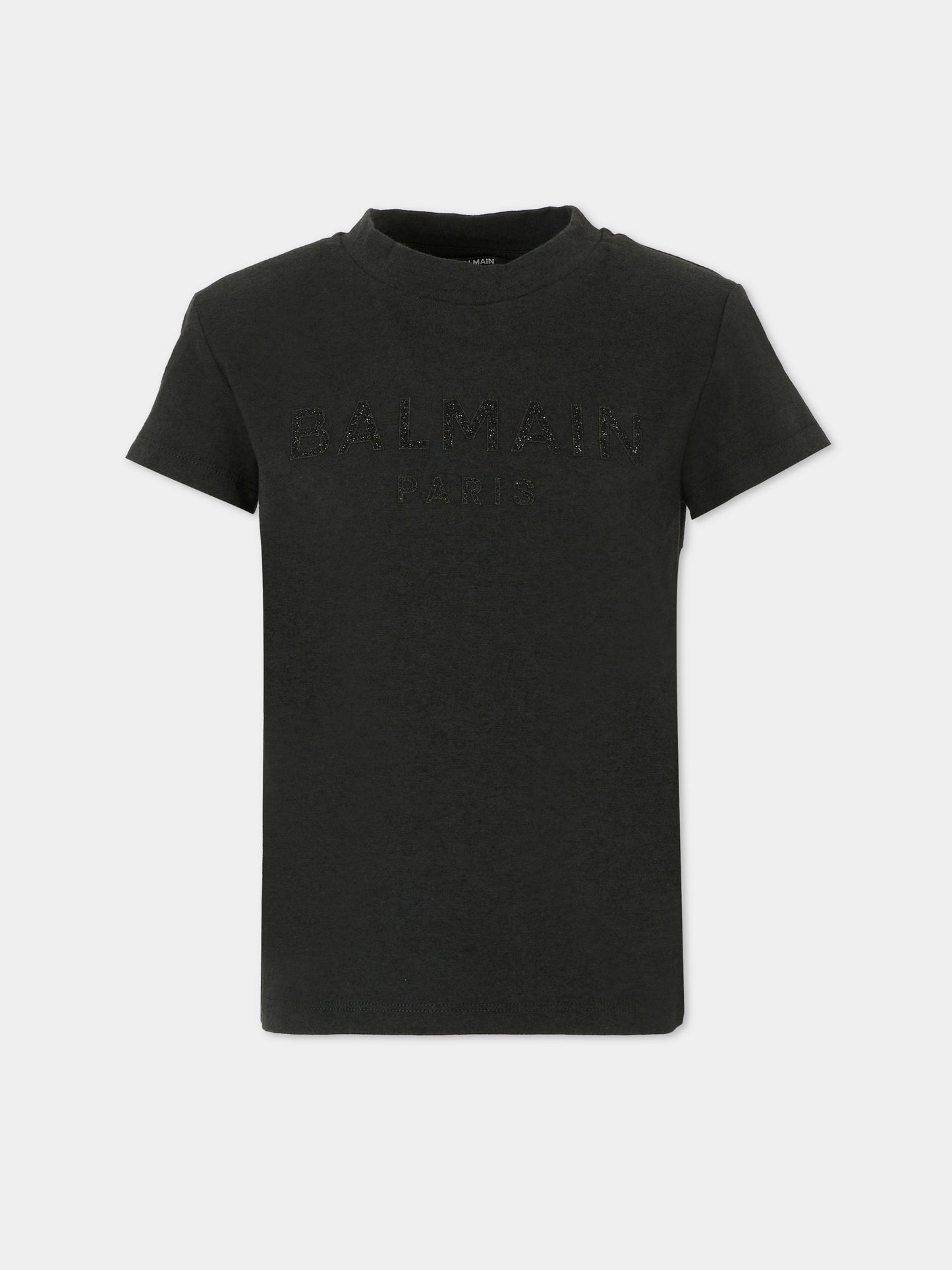 T-shirt nera per bambina con logo in lurex,Balmain Kids,BT8B71 Z1764 930