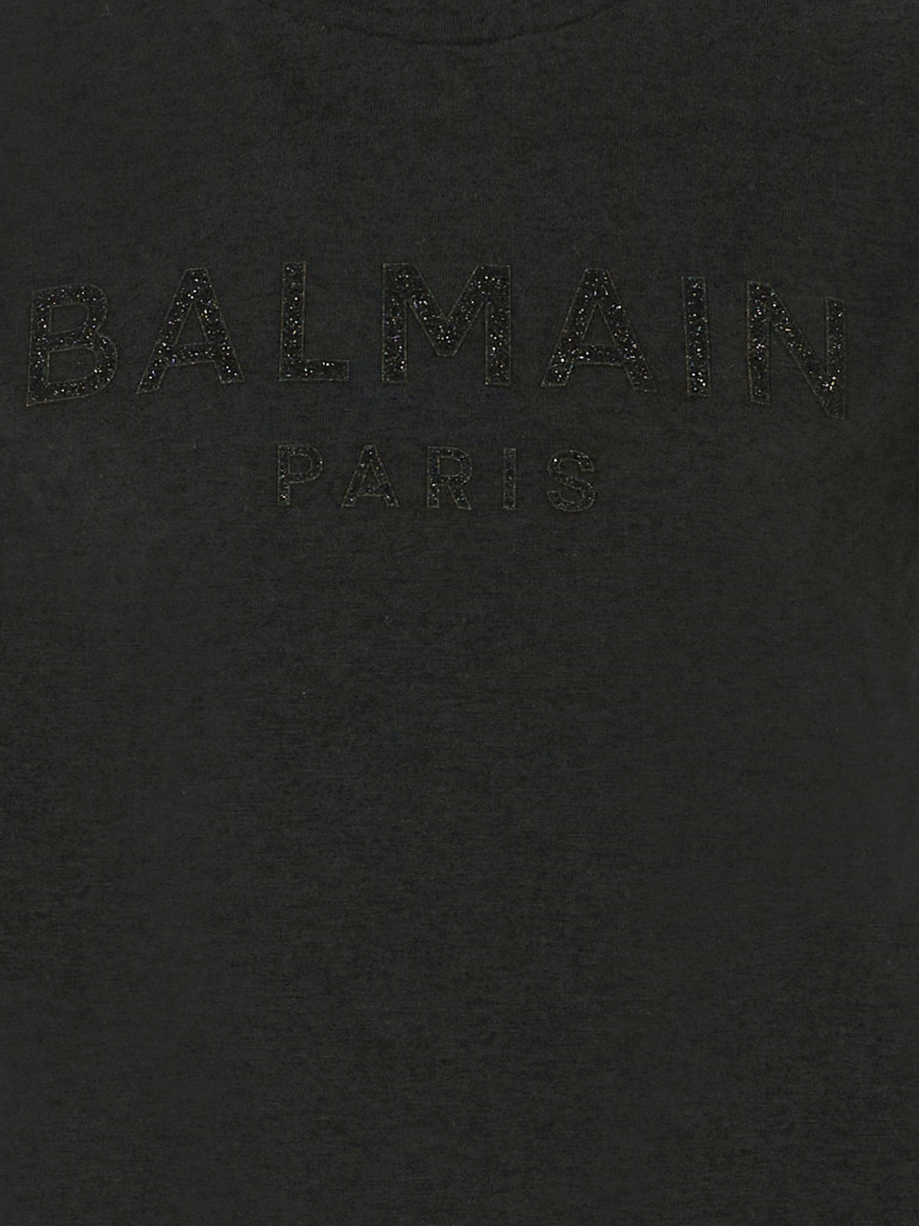 T-shirt nera per bambina con logo in lurex,Balmain Kids,BT8B71 Z1764 930