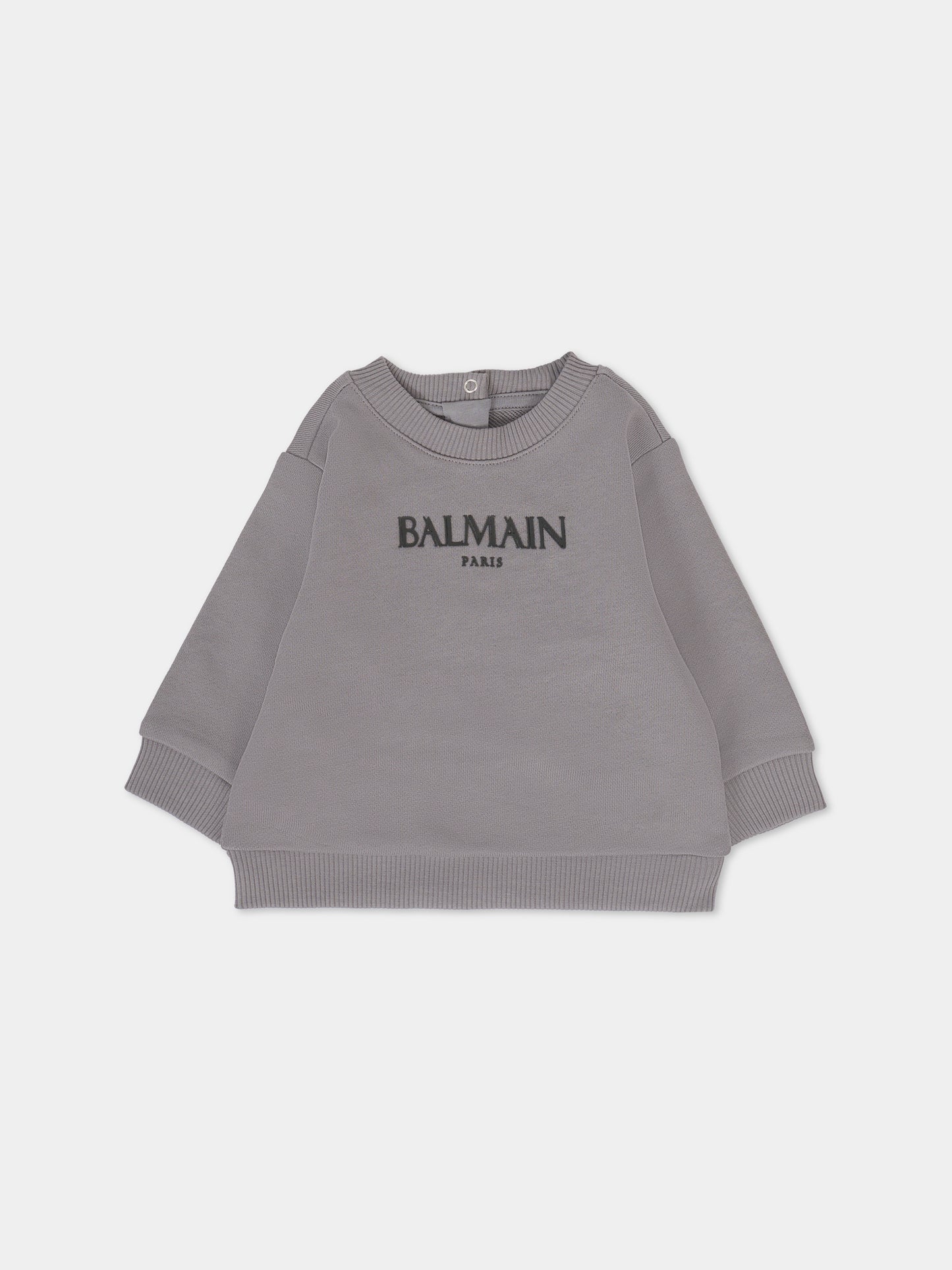 Felpa grigia per neonato con logo,Balmain Kids,BT4640 Z1753 917