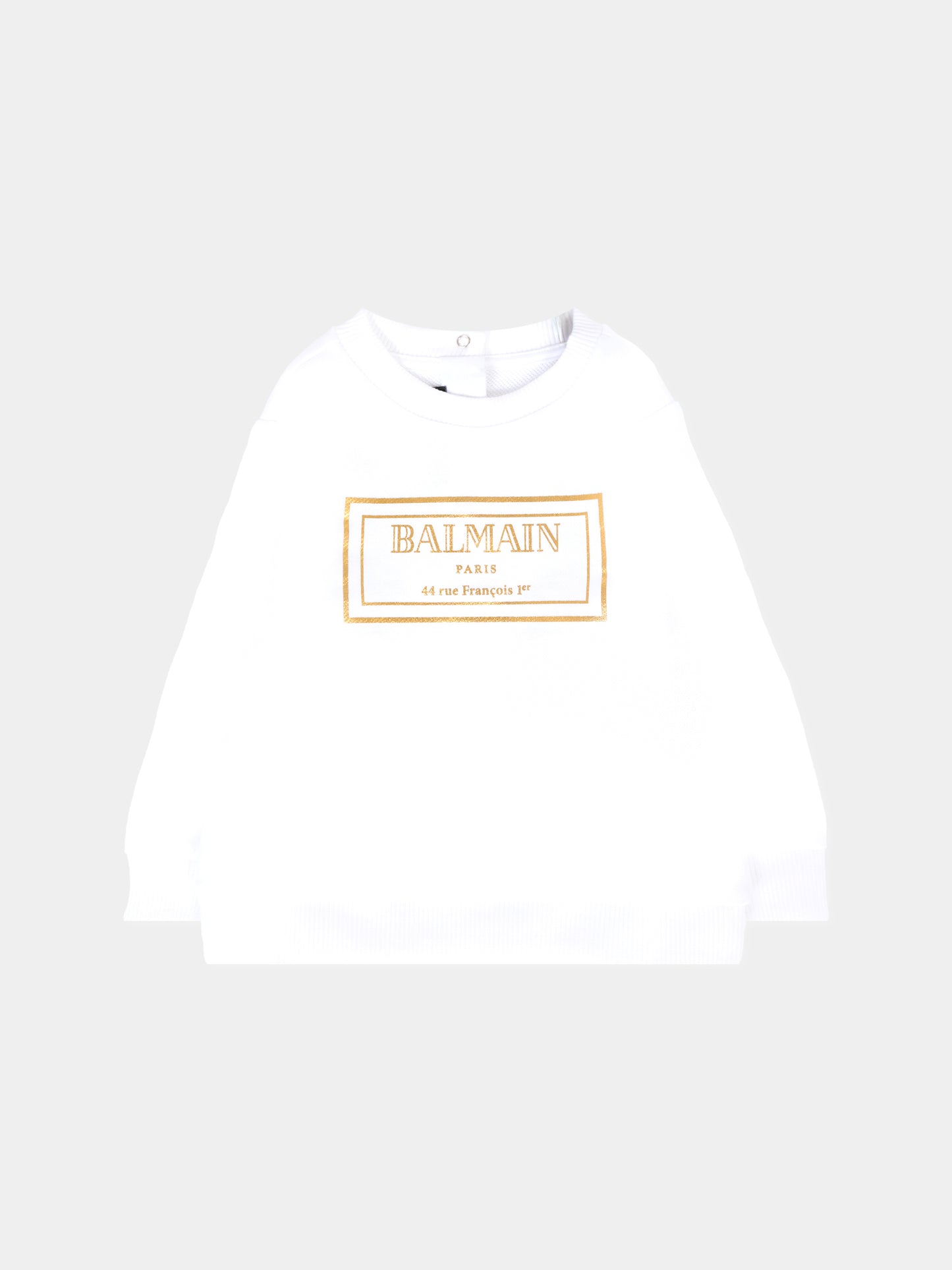 Felpa bianca per neonati con logo oro,Balmain Kids,BT4610 Z0081 100OR