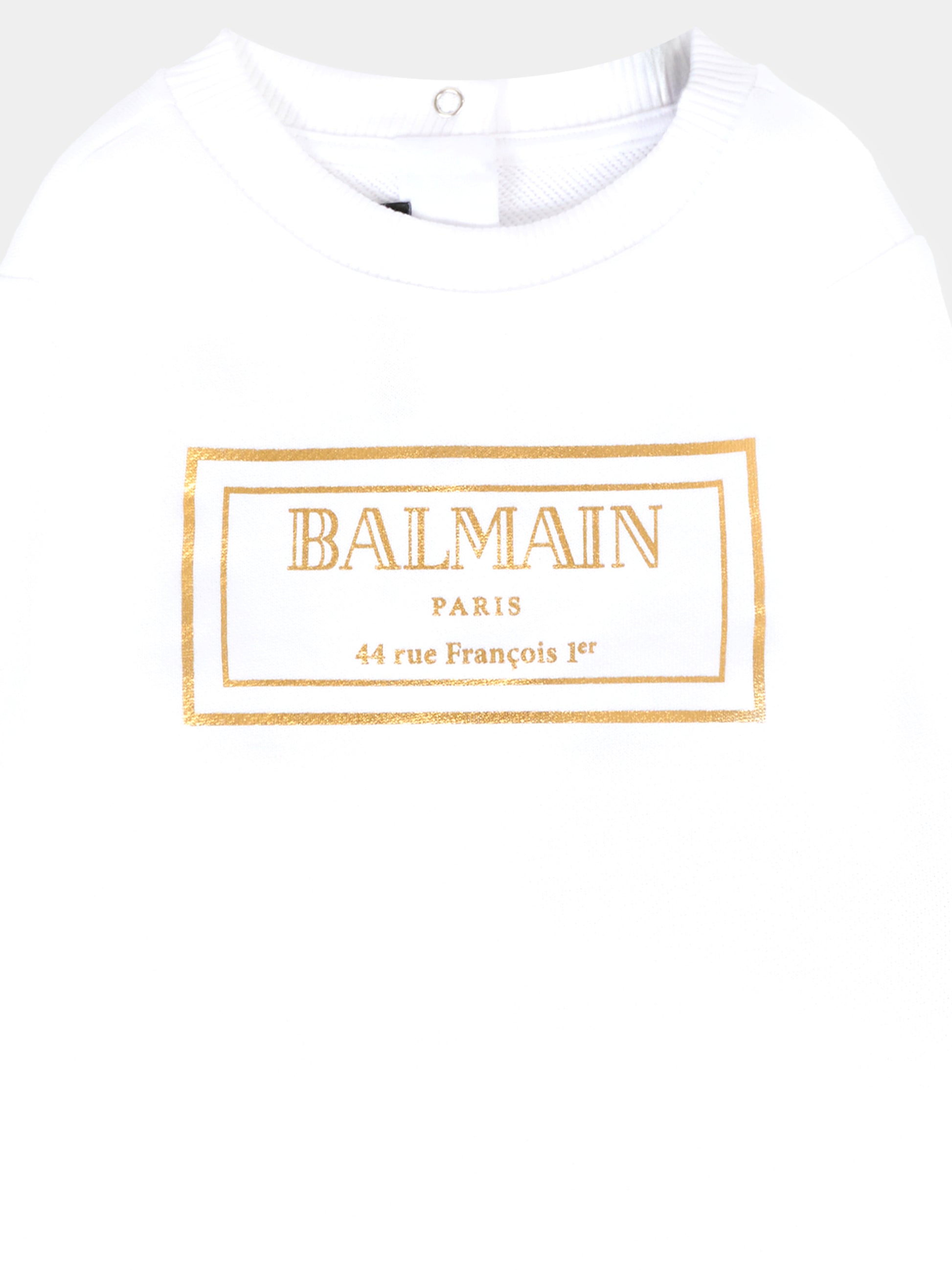 Felpa bianca per neonati con logo oro,Balmain Kids,BT4610 Z0081 100OR