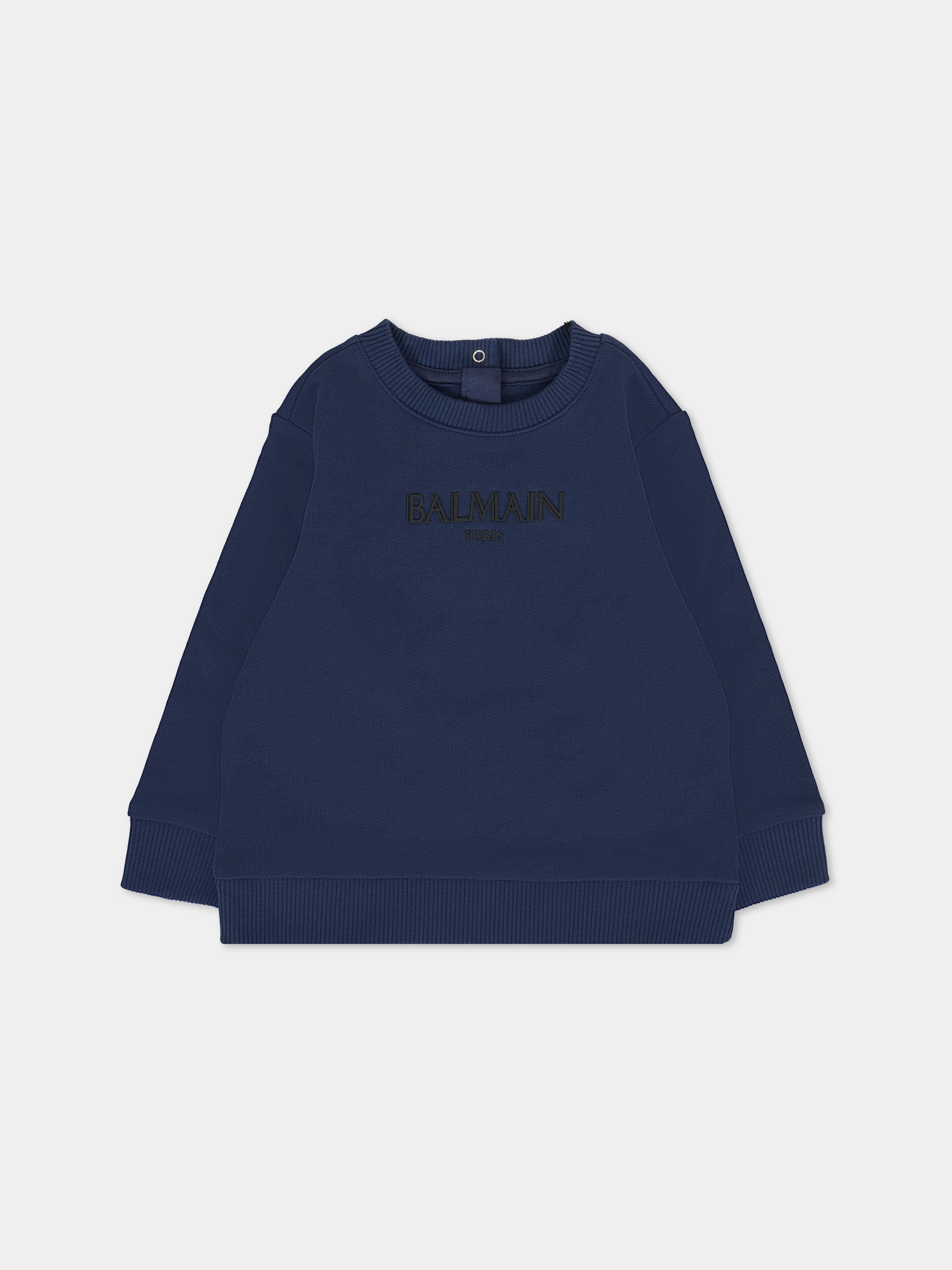 Felpa blu per neonato con logo,Balmain Kids,BT4640 Z1753 649NE