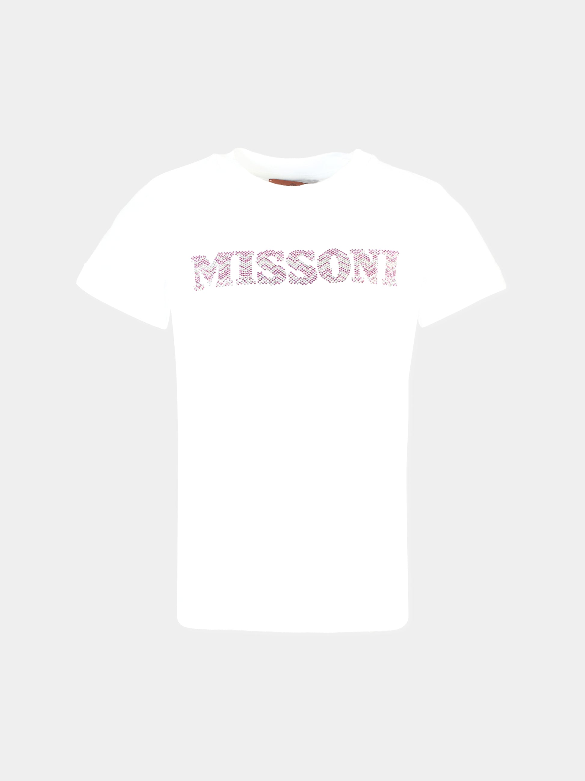 T-shirt bianca per bambina con logo di strass,Missoni,MT8A91 J0177 100FU