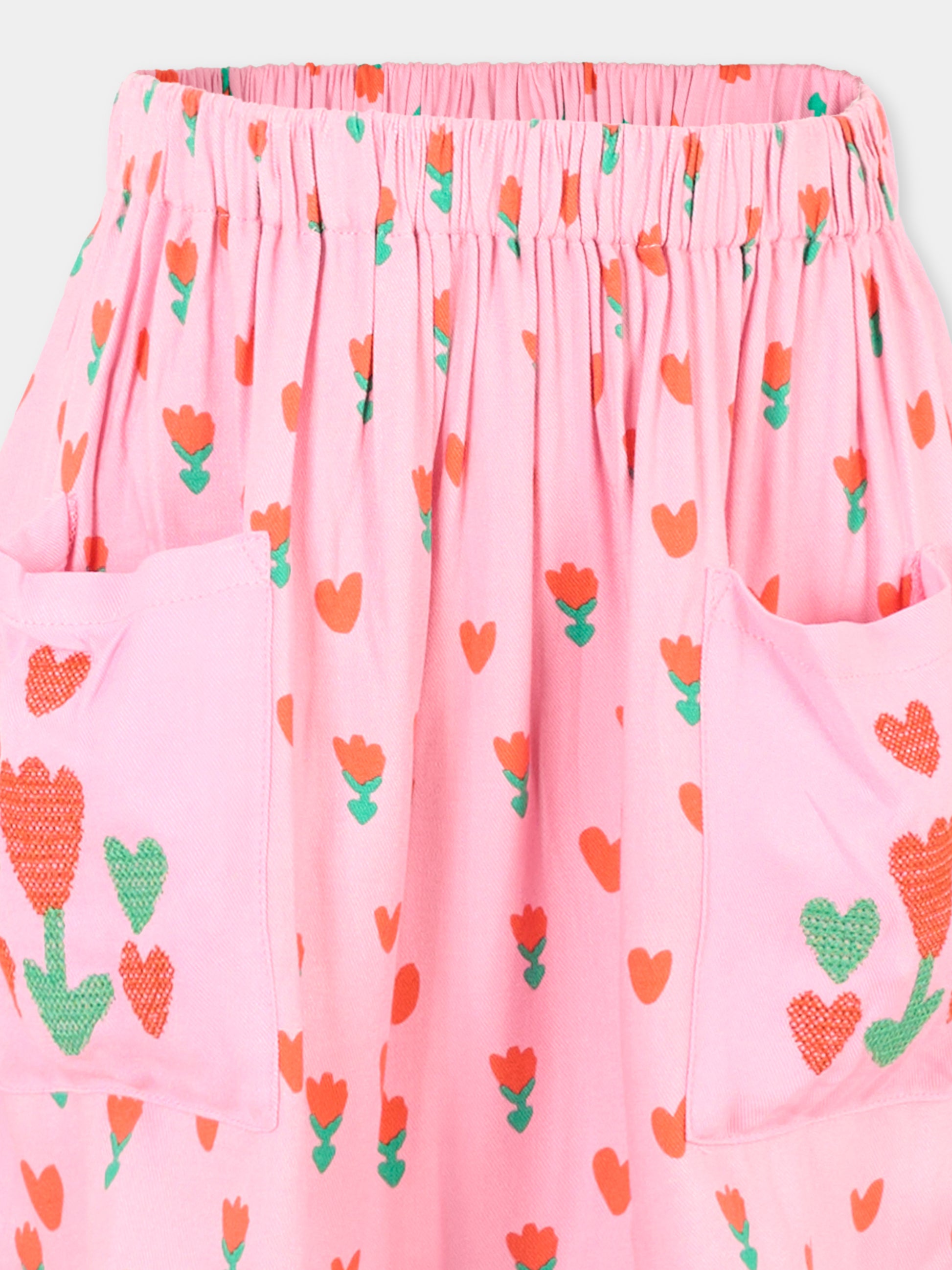 Gonna rosa per bambina con fiori rossi,Stella Mccartney Kids,TT7A71 Z1243 547MC