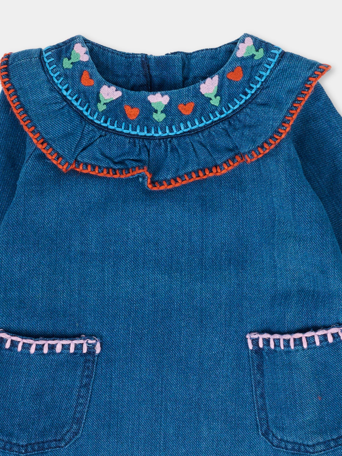 Vestito blu per neonata con fiori ricamati,Stella Mccartney Kids,TT1091 Z1267 618